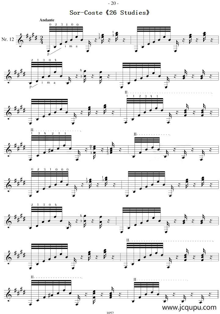 Sor-Coste《26 Studies》（STUDY 12）简谱