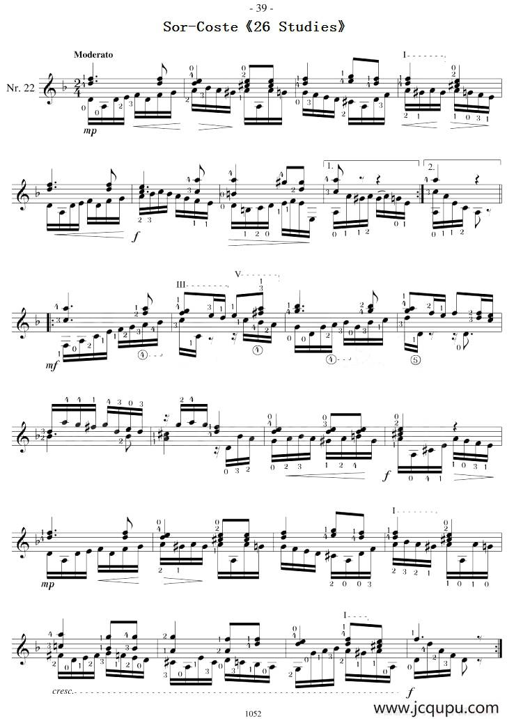 Sor-Coste《26 Studies》（STUDY 22）简谱