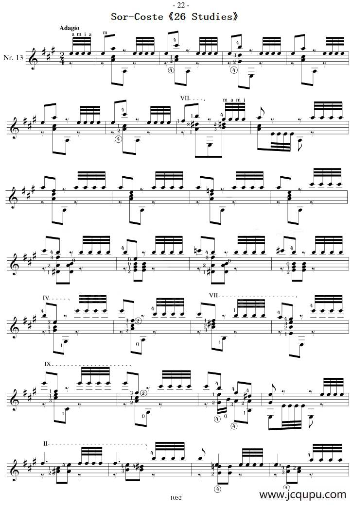 Sor-Coste《26 Studies》（STUDY 13）简谱