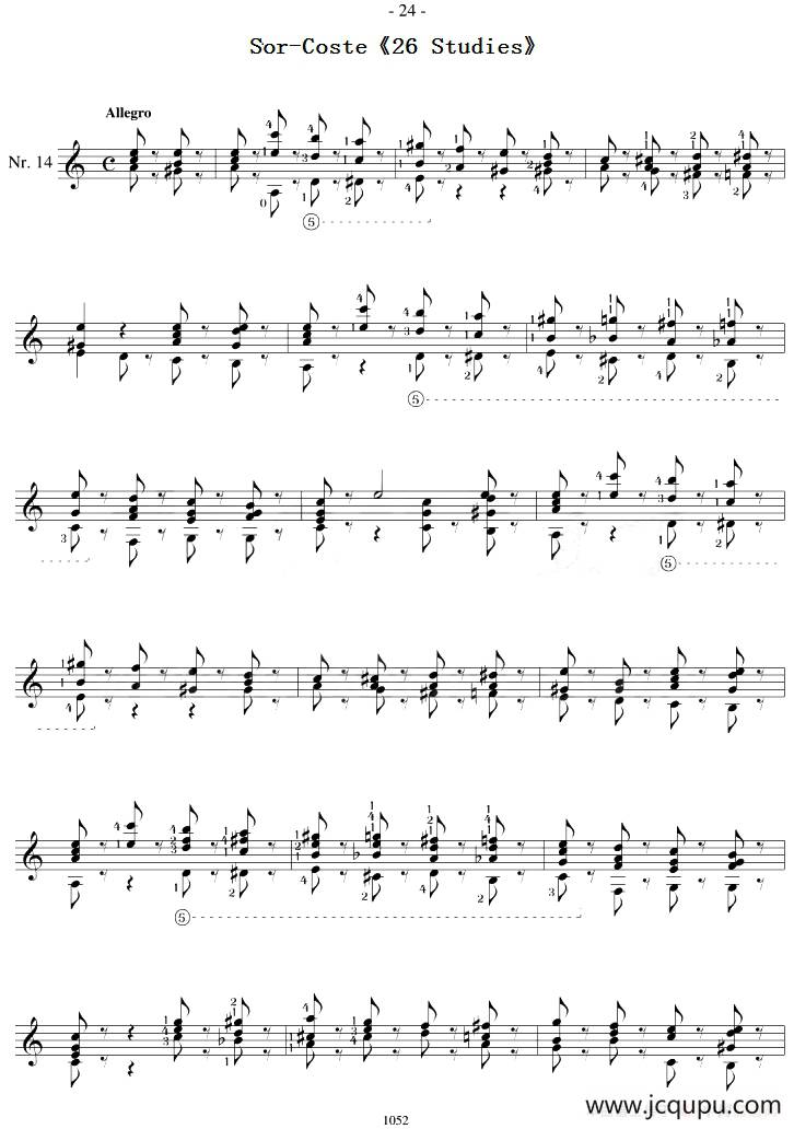 Sor-Coste《26 Studies》（STUDY 14）简谱