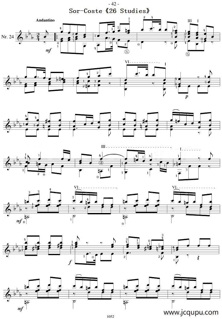 Sor-Coste《26 Studies》（STUDY 24）简谱