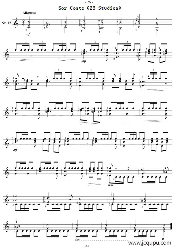 Sor-Coste《26 Studies》（STUDY 15）简谱