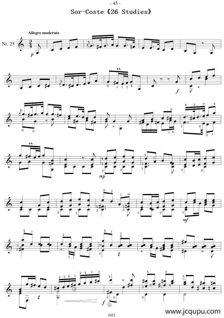 Sor-Coste《26 Studies》（STUDY 25）简谱