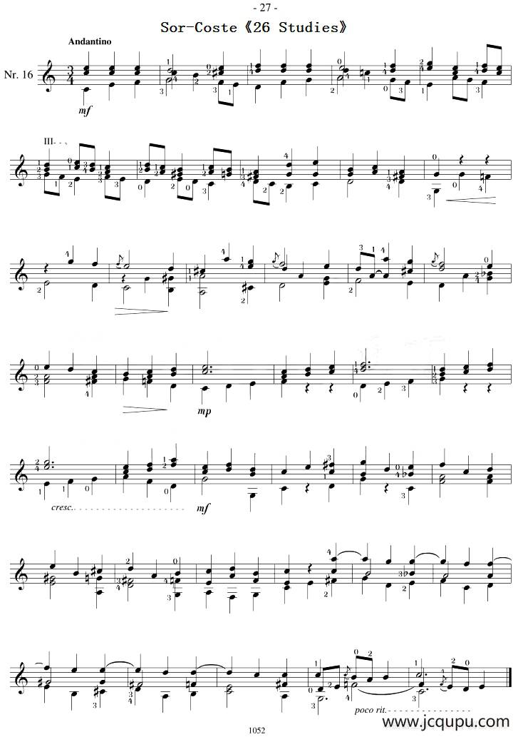 Sor-Coste《26 Studies》（STUDY 16）简谱