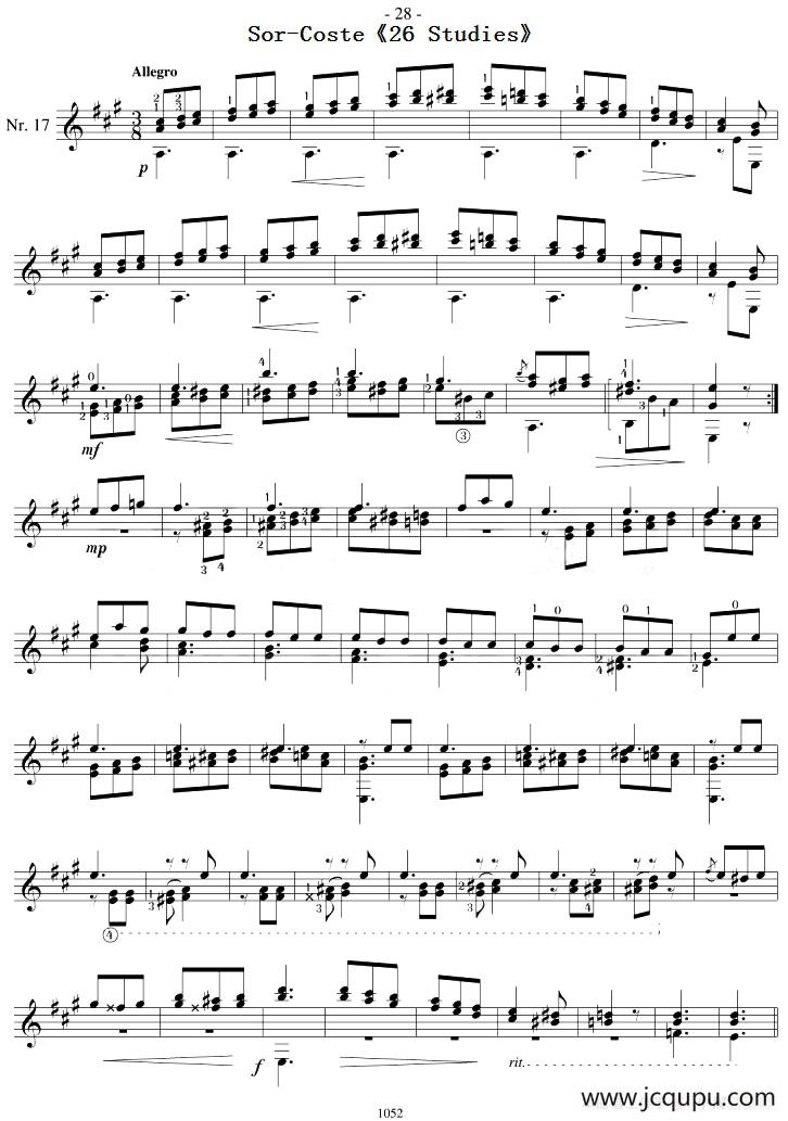 Sor-Coste《26 Studies》（STUDY 17）简谱
