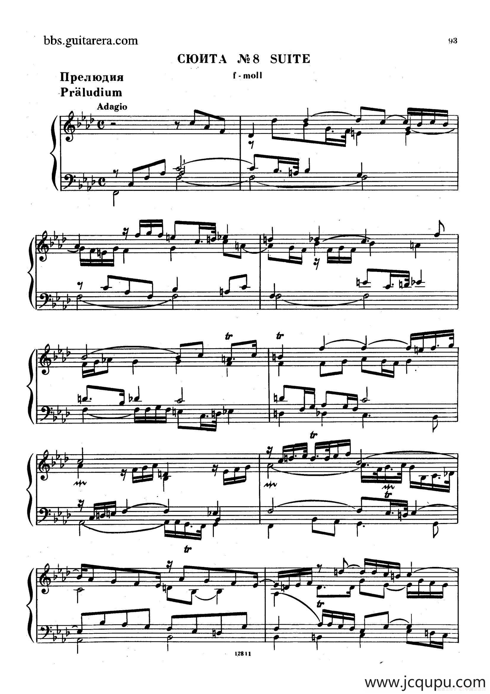 Suite No.8 in f Minor HWV 433（f小调第八组曲）简谱