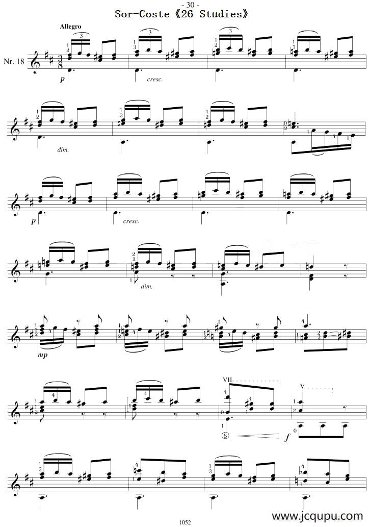 Sor-Coste《26 Studies》（STUDY 18）简谱