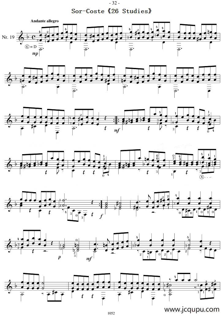 Sor-Coste《26 Studies》（STUDY 19）简谱
