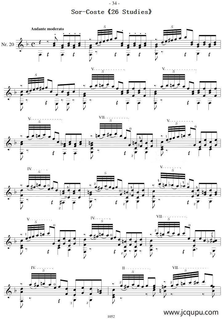 Sor-Coste《26 Studies》（STUDY 20）简谱