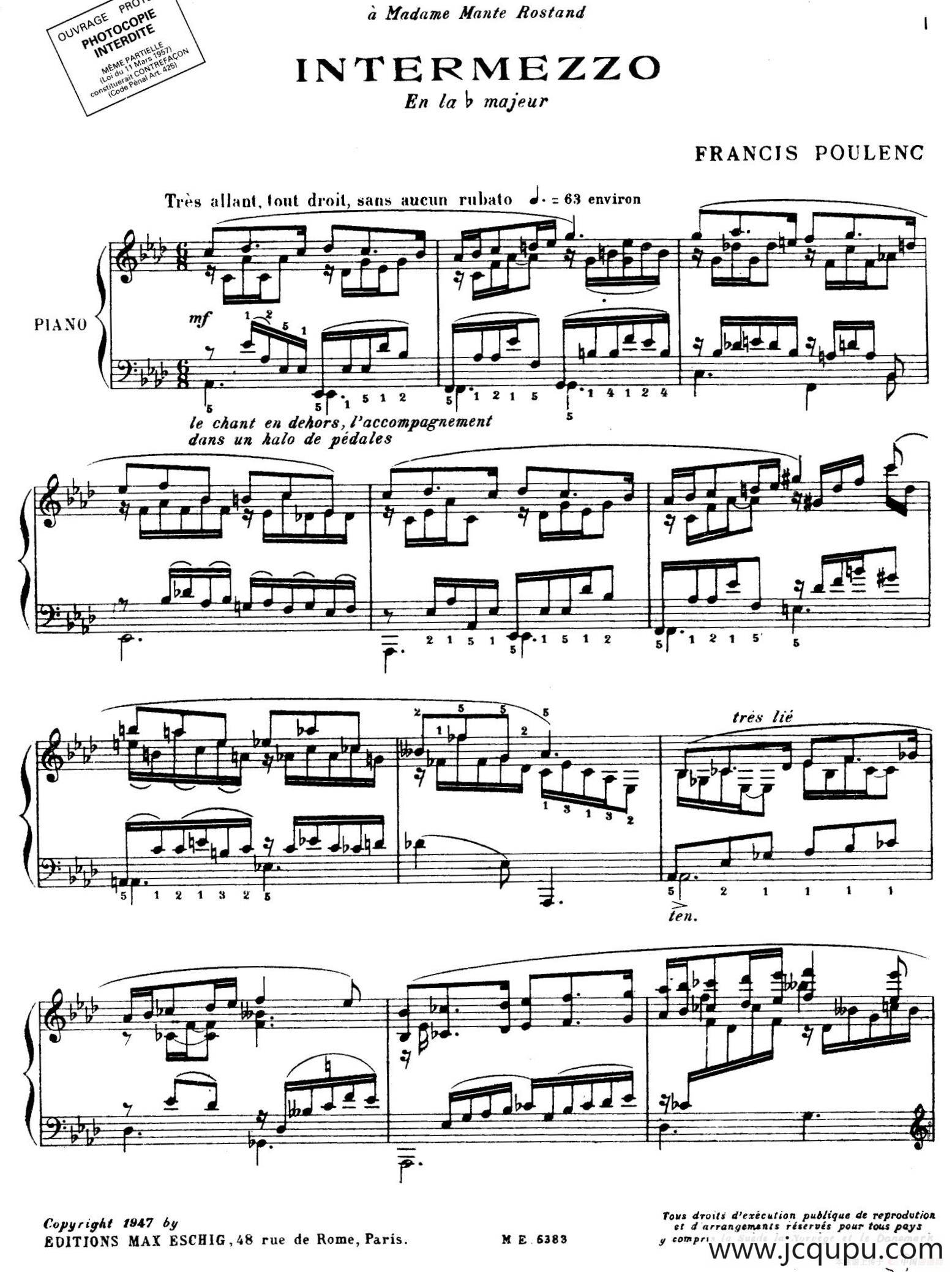 Intermezzo No.3 in A-flat Major（降A大调第三间奏曲）简谱