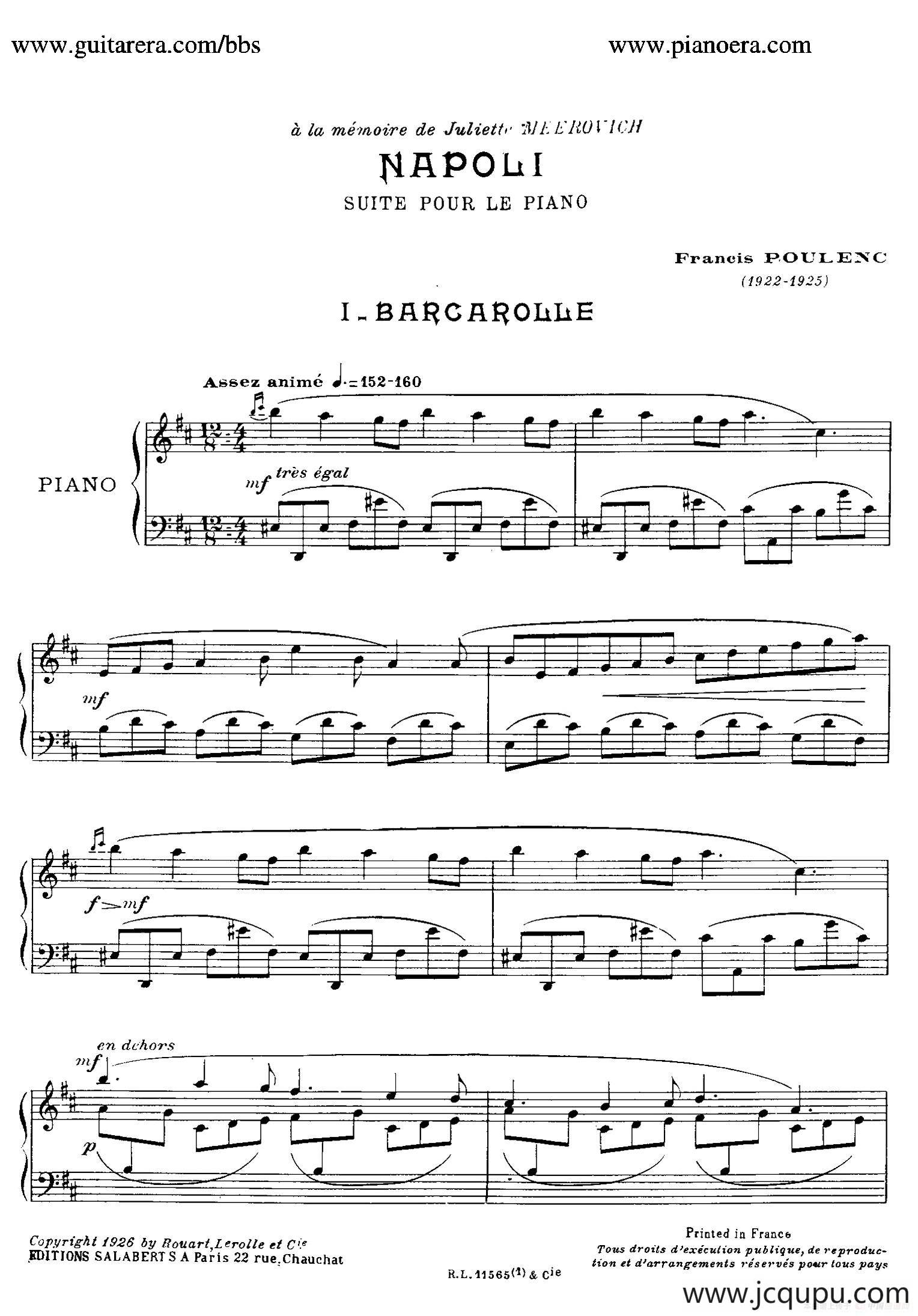Suite Napoli （拿波里组曲）（ 1. 船歌 Barcarolle ）简谱