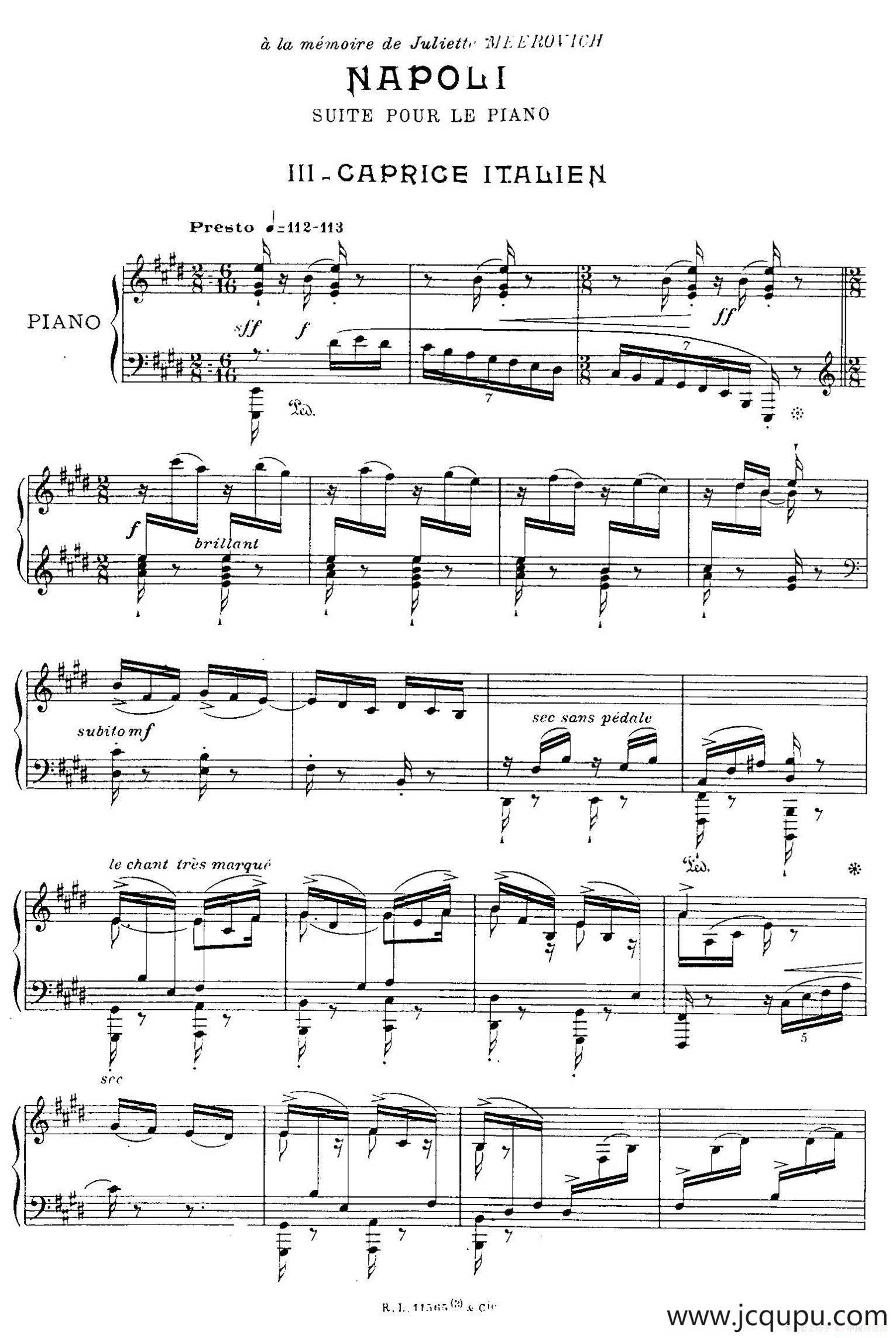 Suite Napoli （拿波里组曲）（3. 意大利随想曲 Caprice Italien）简谱