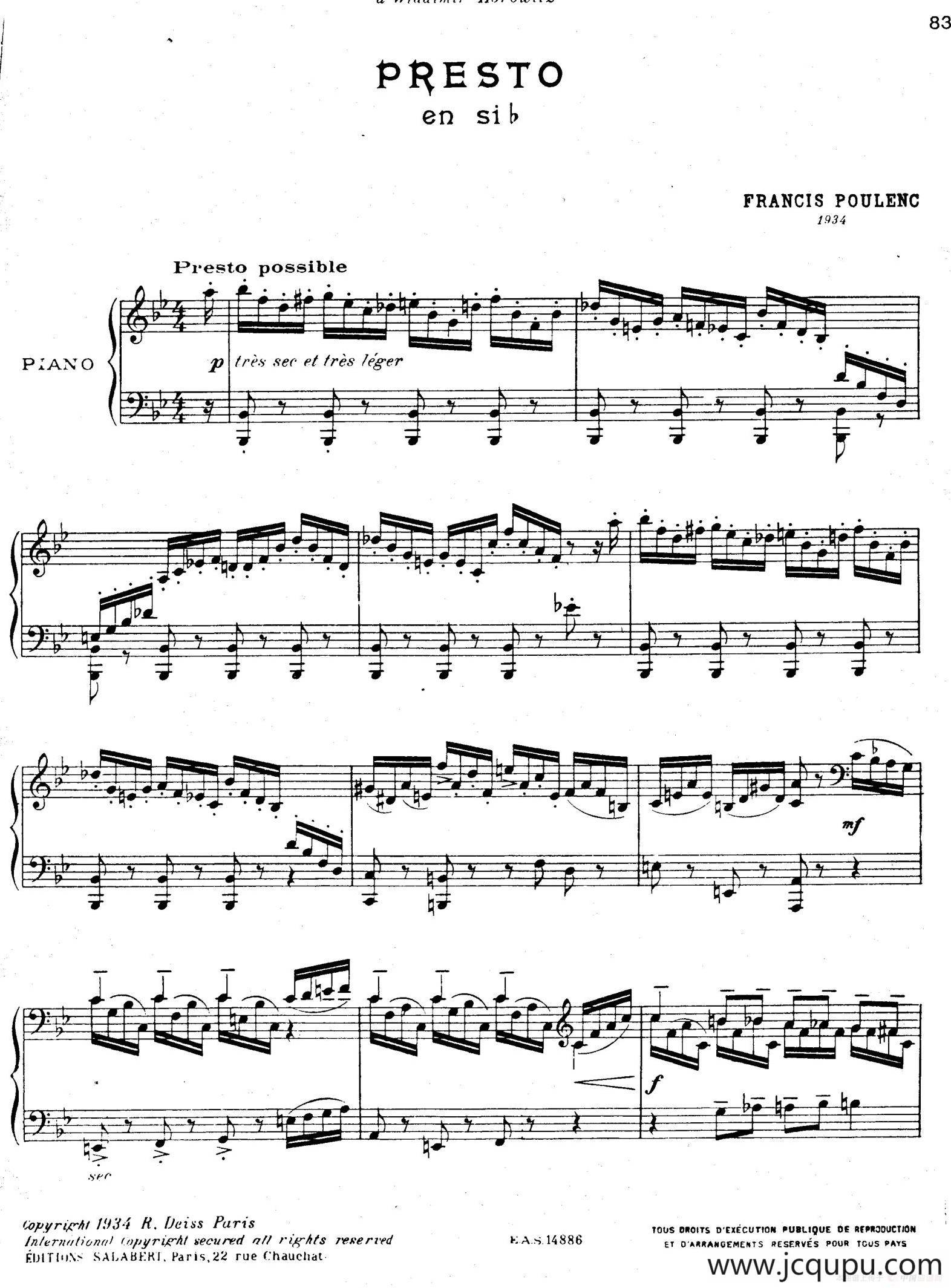 Presto in B-Flat Majo（降B大调急板）简谱