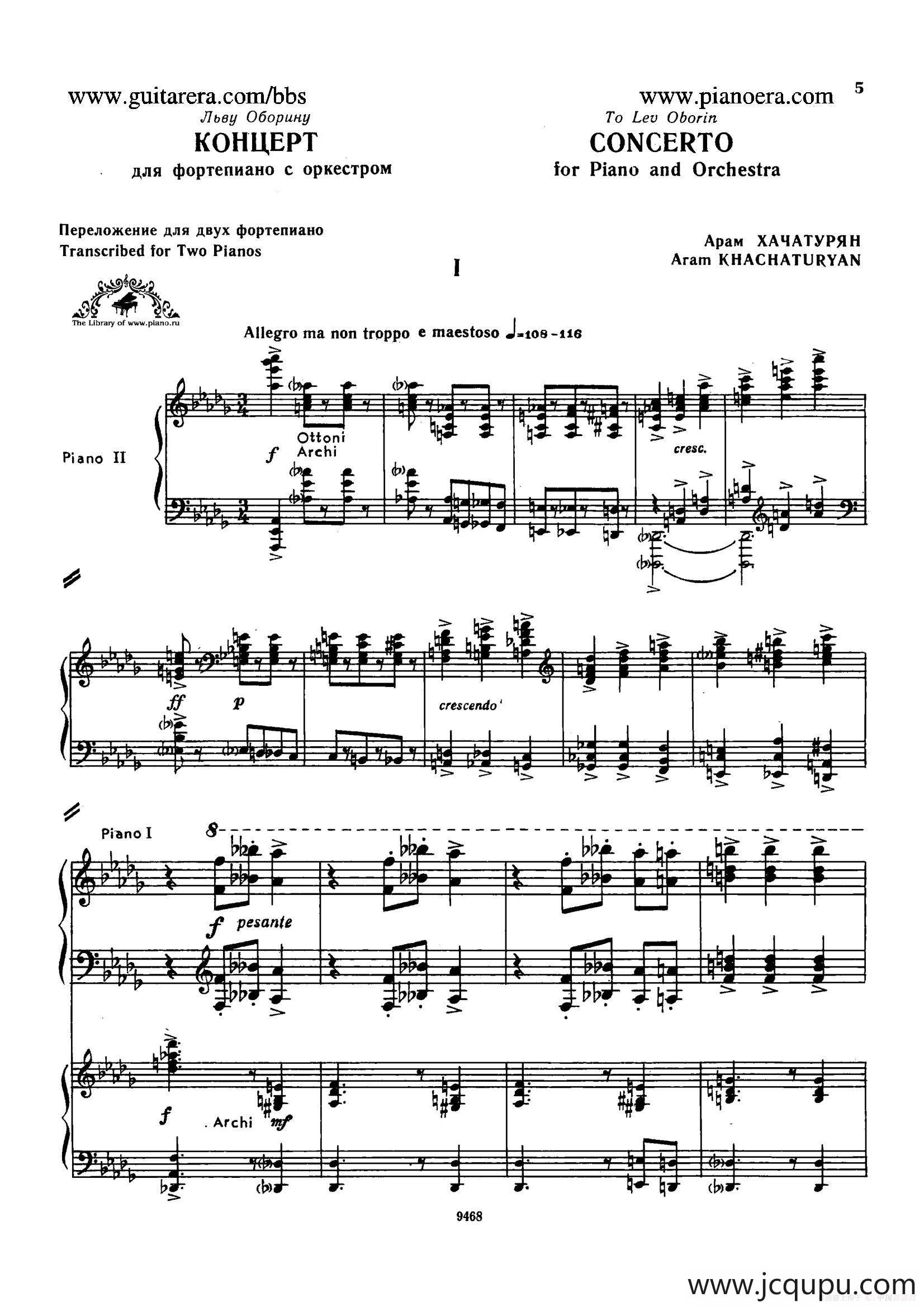 Piano Concerto in D-flat Major Op.37（降D大调钢琴协奏曲·Ⅰ·双钢琴）简谱