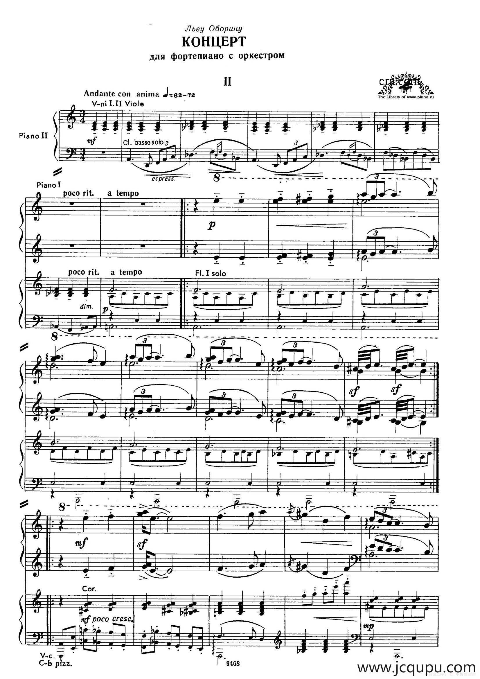 Piano Concerto in D-flat Major Op.37（降D大调钢琴协奏曲·Ⅱ·双钢琴）简谱