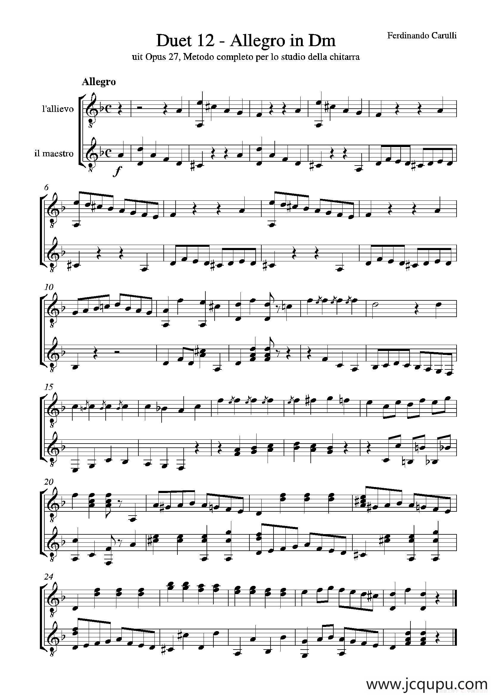 Metodo Completo Op.27-3（古典吉他二重奏练习·12）简谱