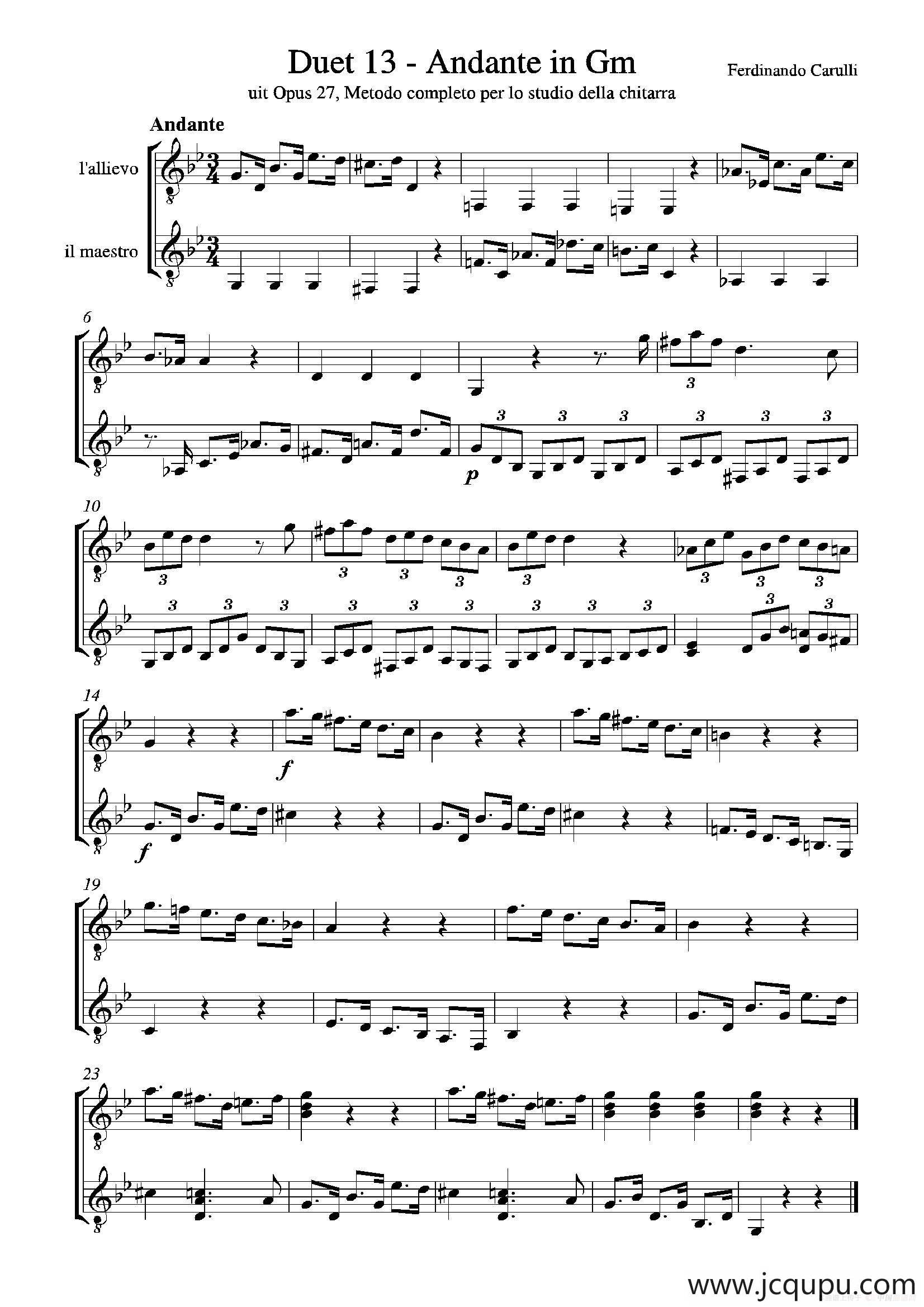 Metodo Completo Op.27-3（古典吉他二重奏练习·13）简谱