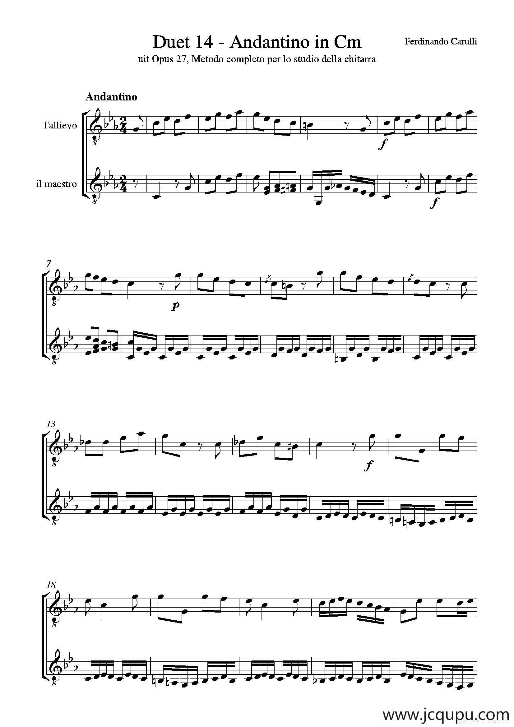 Metodo Completo Op.27-3（古典吉他二重奏练习·14）简谱