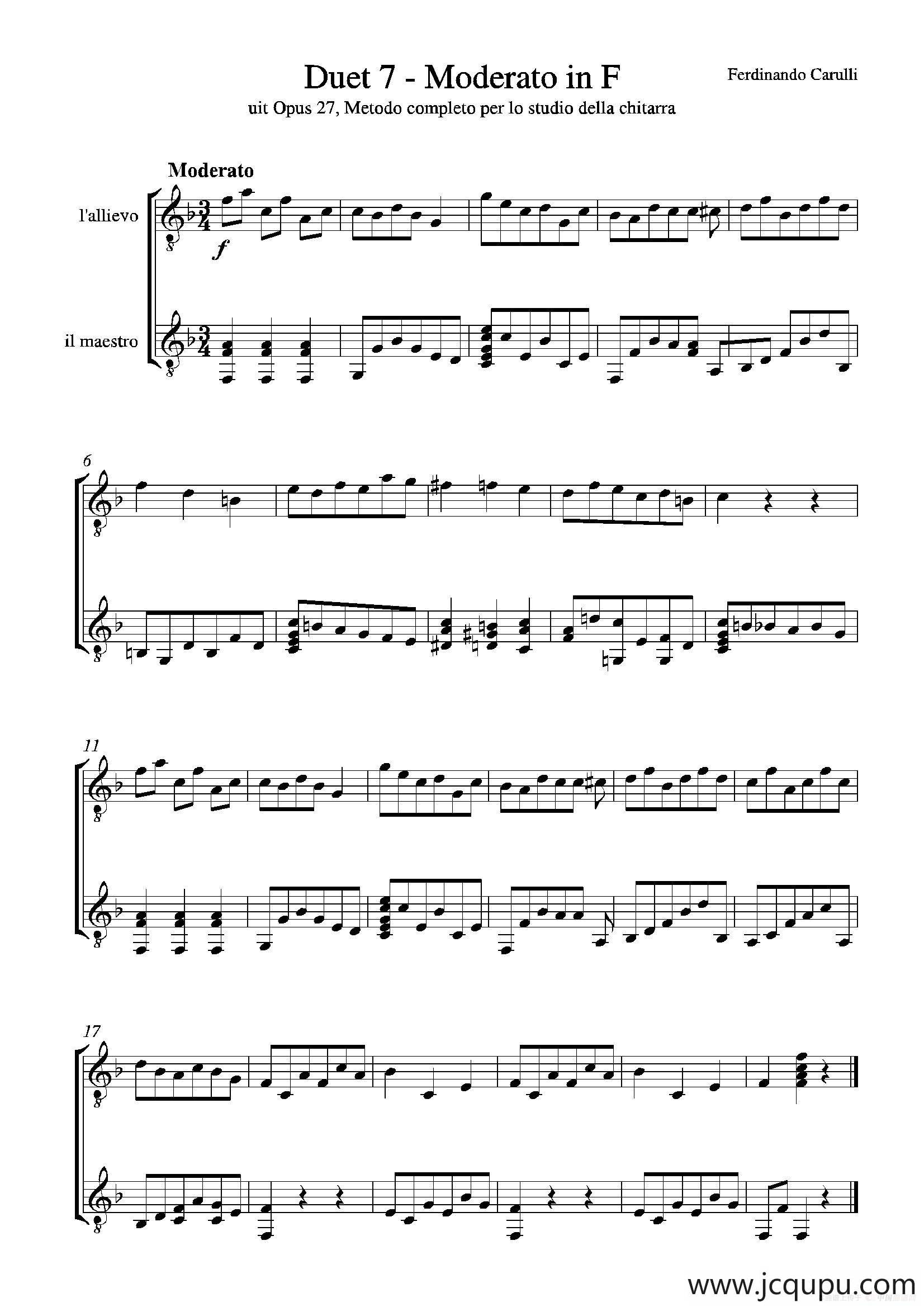 Metodo Completo Op.27-3（古典吉他二重奏练习·7）简谱