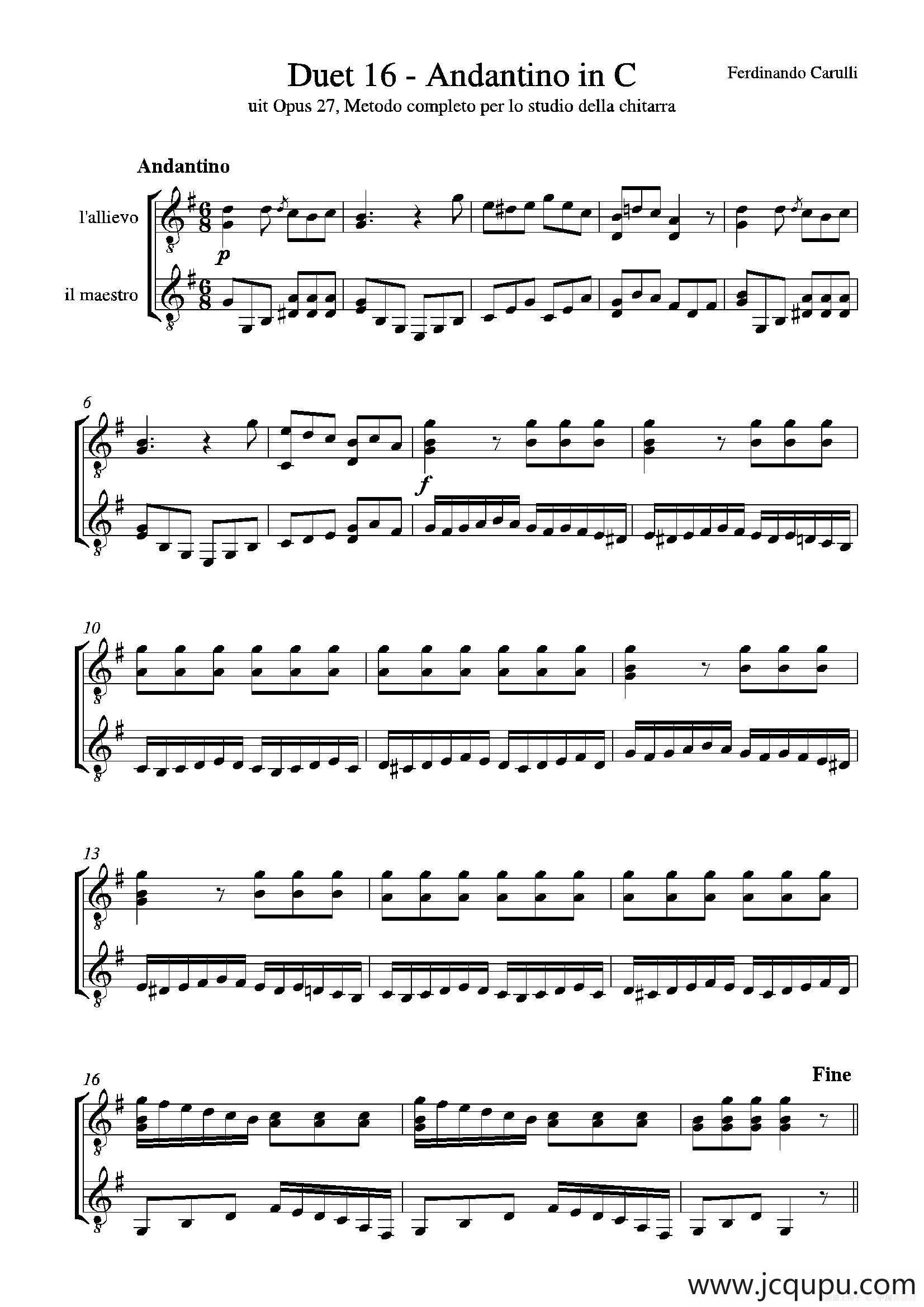 Metodo Completo Op.27-3（古典吉他二重奏练习·16）简谱