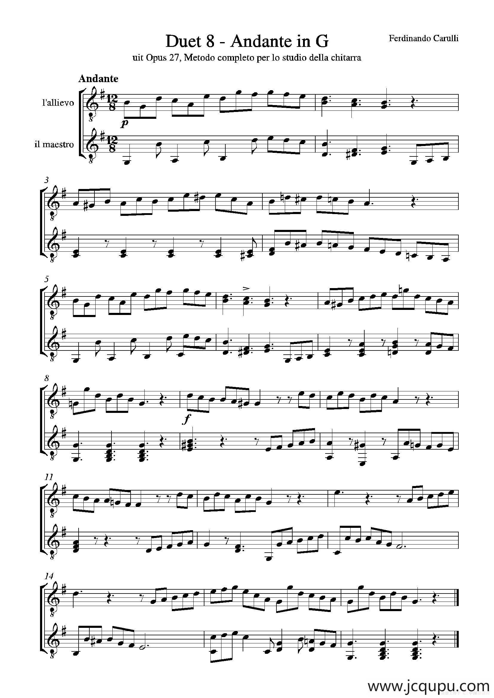 Metodo Completo Op.27-3（古典吉他二重奏练习·8）简谱