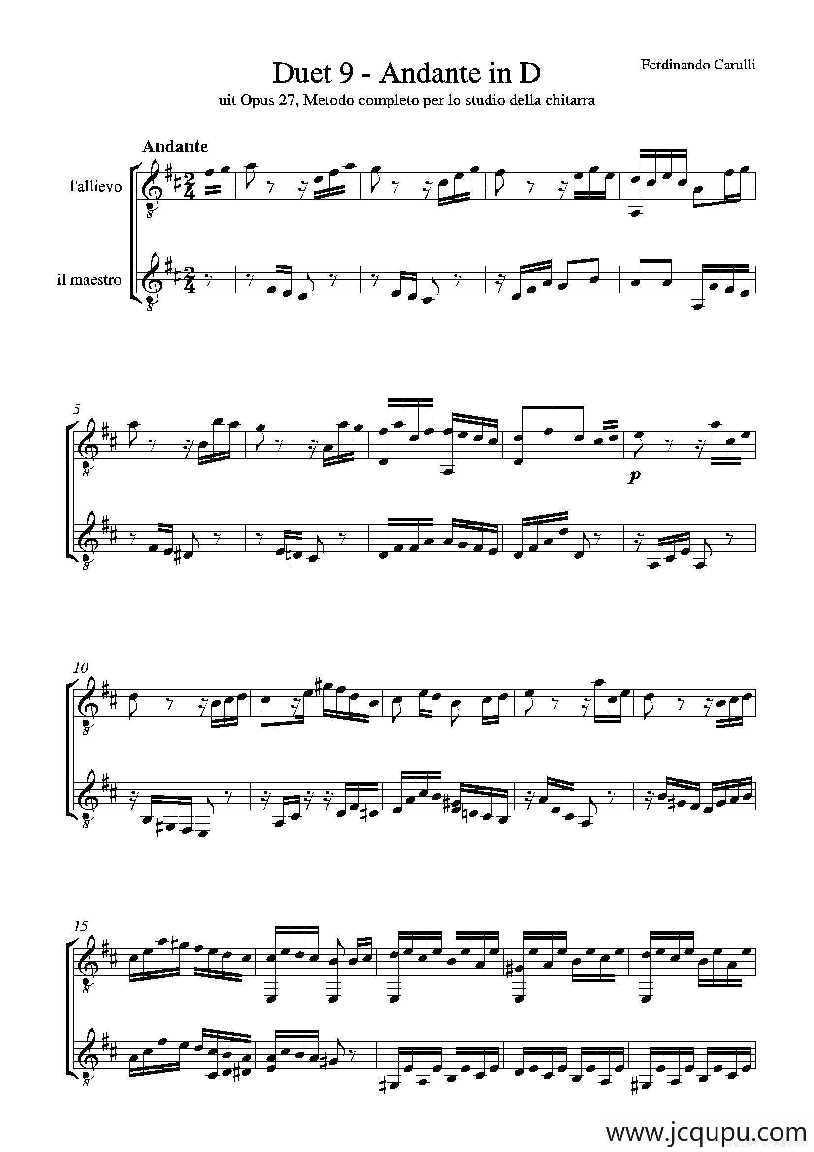 Metodo Completo Op.27-3（古典吉他二重奏练习·9）简谱