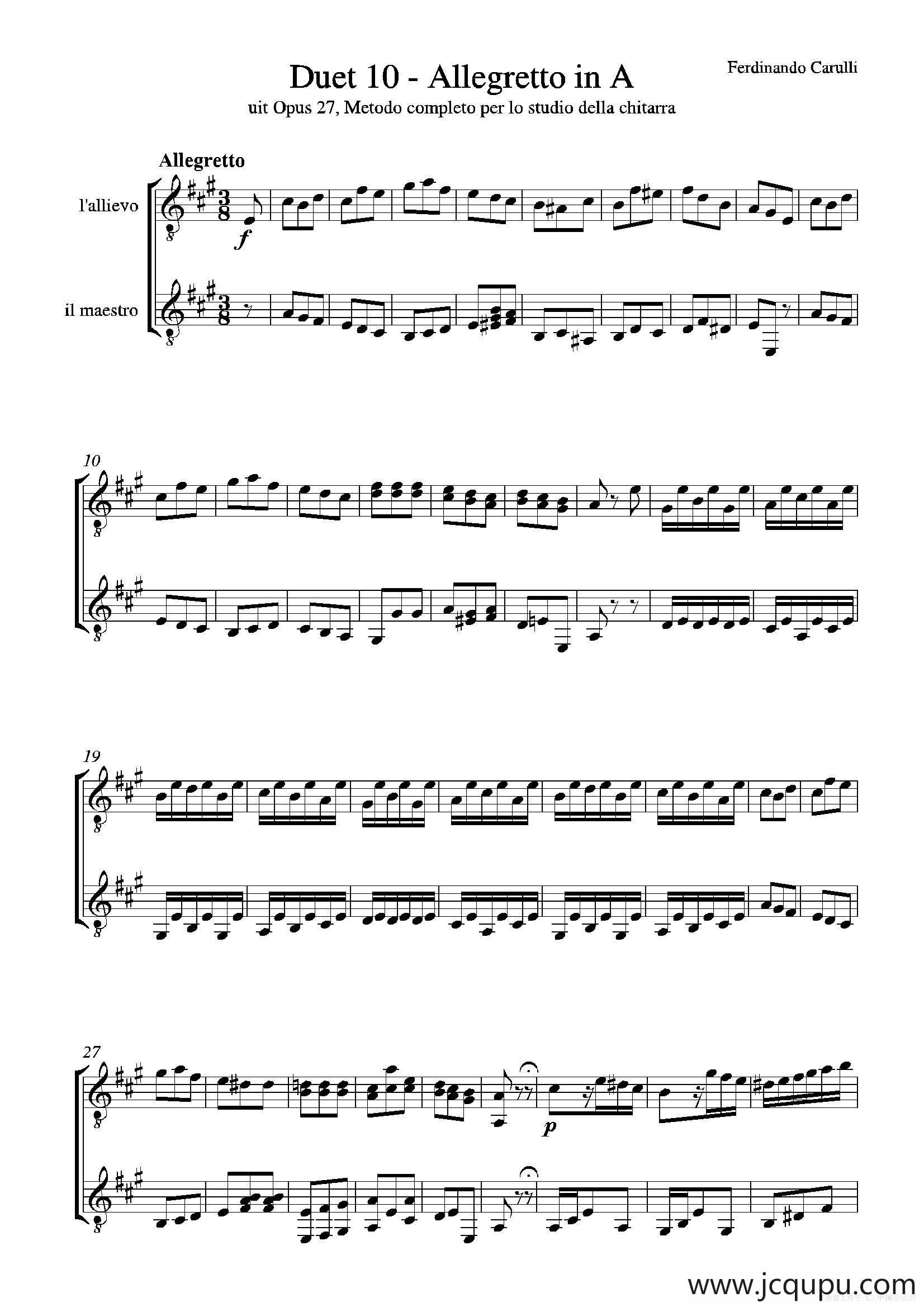 Metodo Completo Op.27-3（古典吉他二重奏练习·10）简谱