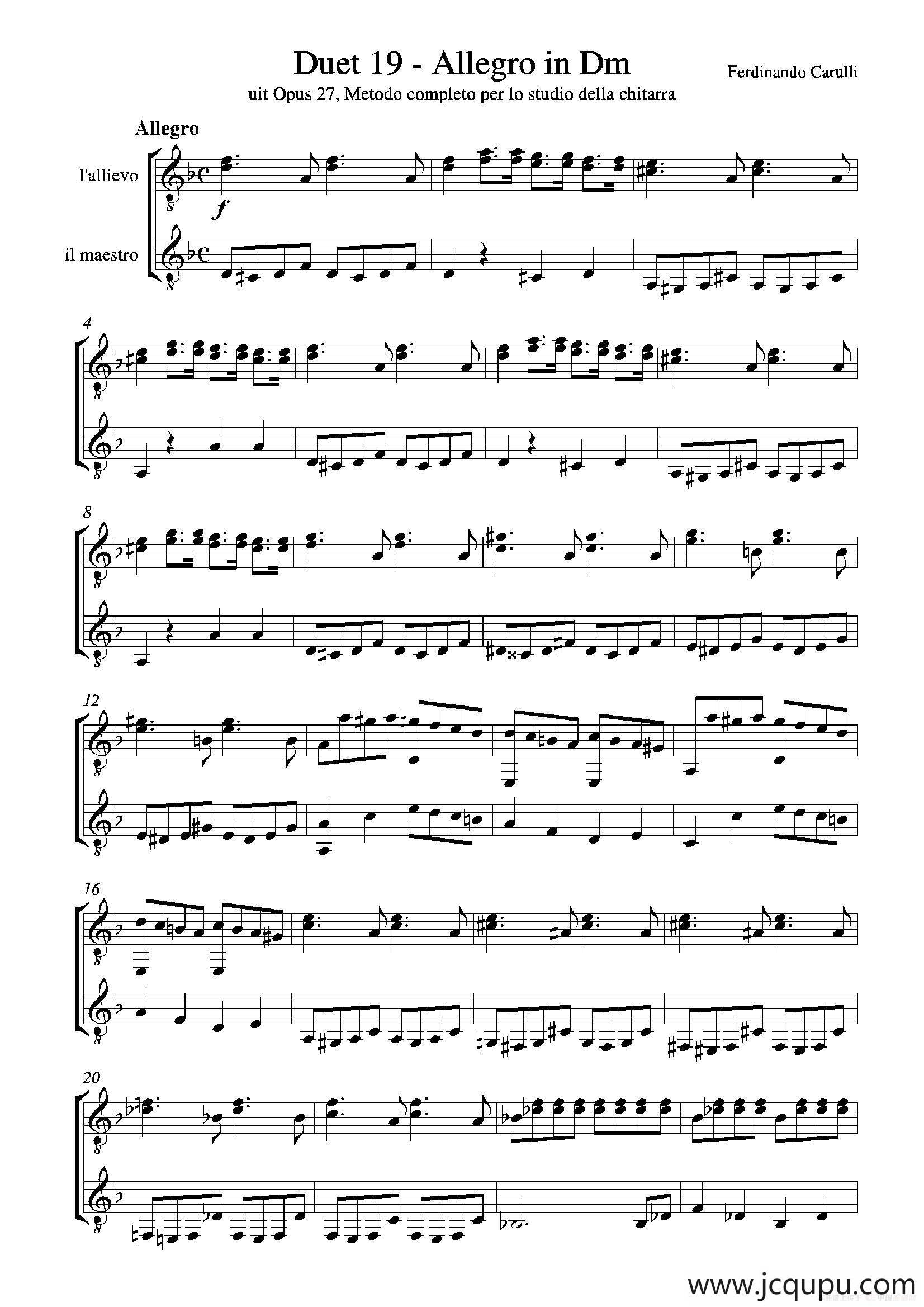 Metodo Completo Op.27-3（古典吉他二重奏练习·19）简谱