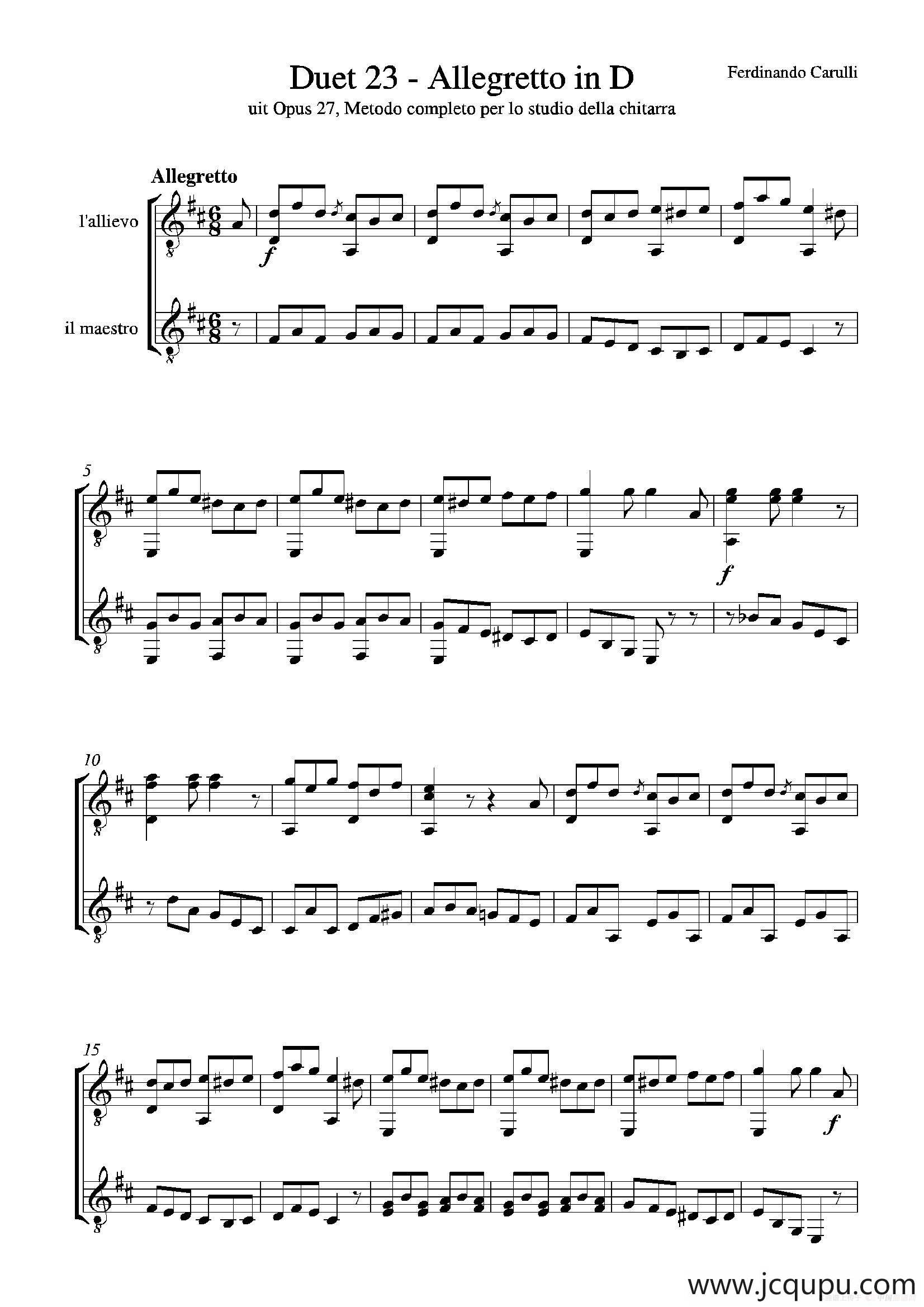 Metodo Completo Op.27-3（古典吉他二重奏练习·23）简谱