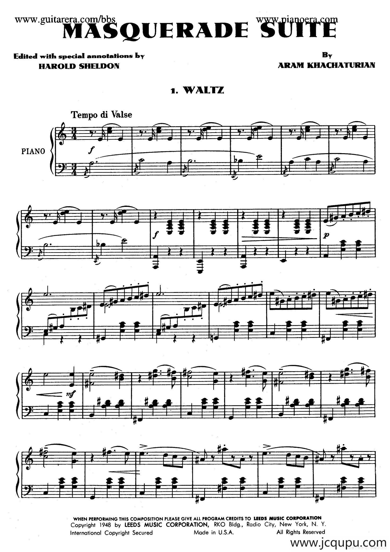 Masquerade Suite（化妆舞会·第一乐章）简谱