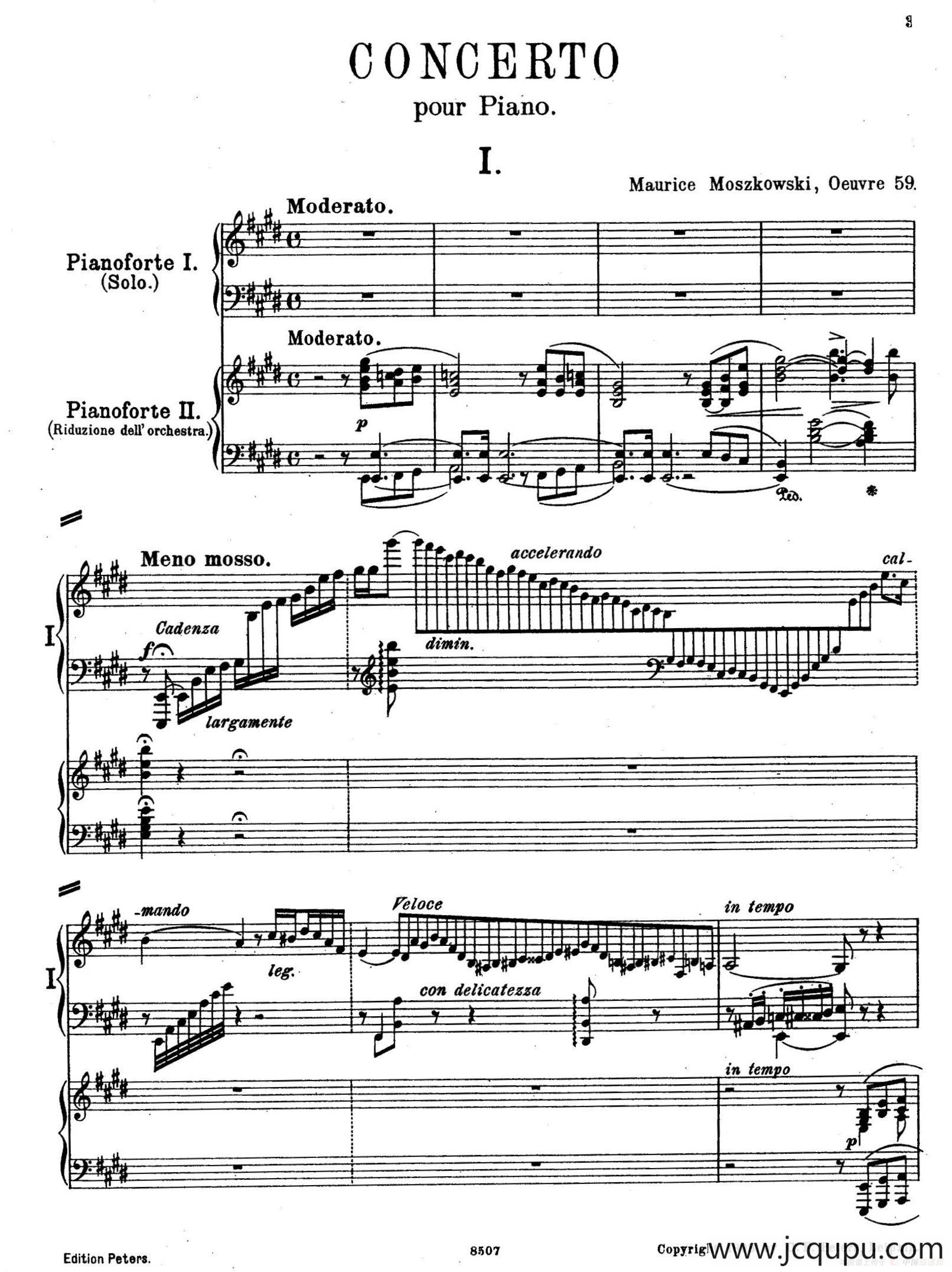 Piano Concerto in E Major Op.59（E大调钢琴协奏曲·双钢琴·第一乐章）简谱