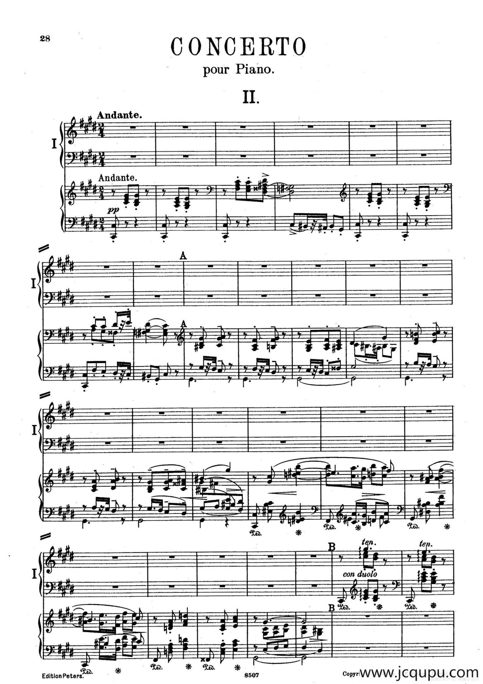 Piano Concerto in E Major Op.59（E大调钢琴协奏曲·双钢琴·第二乐章）简谱