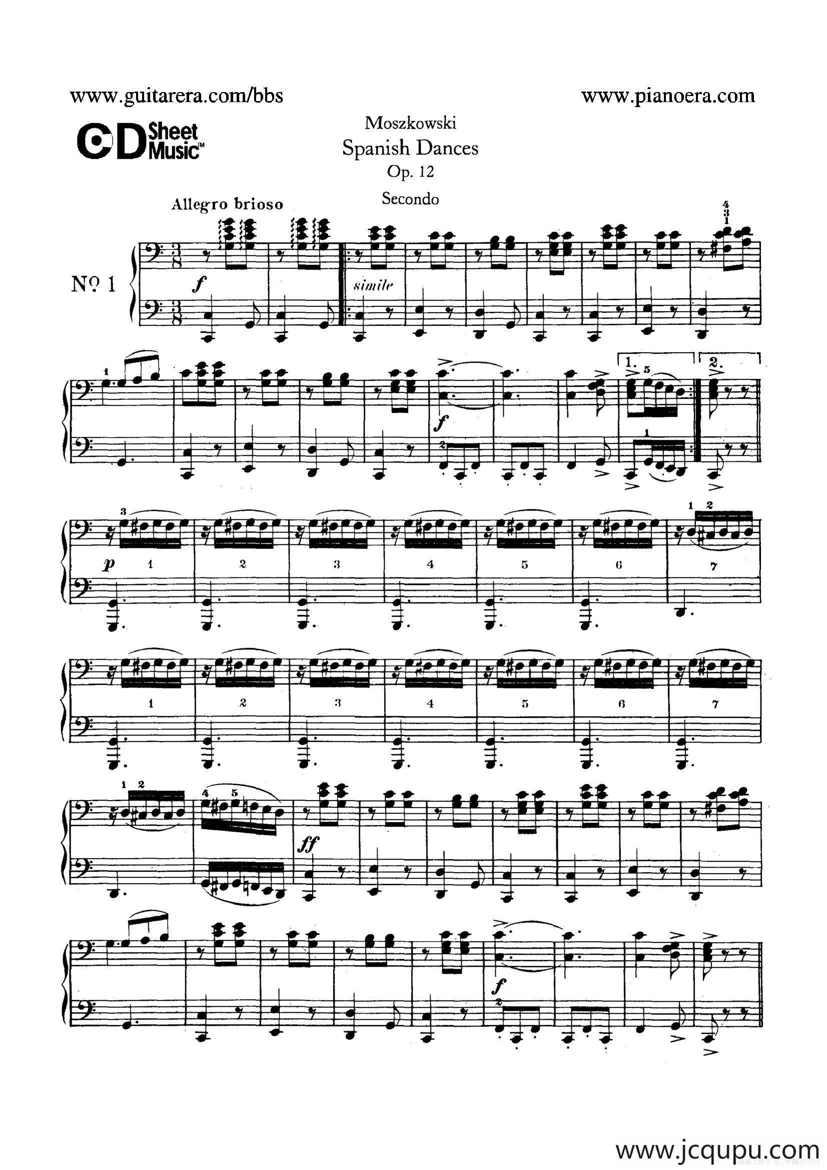 Spanish Dances Op.12（西班牙舞曲·四手联弹版）简谱