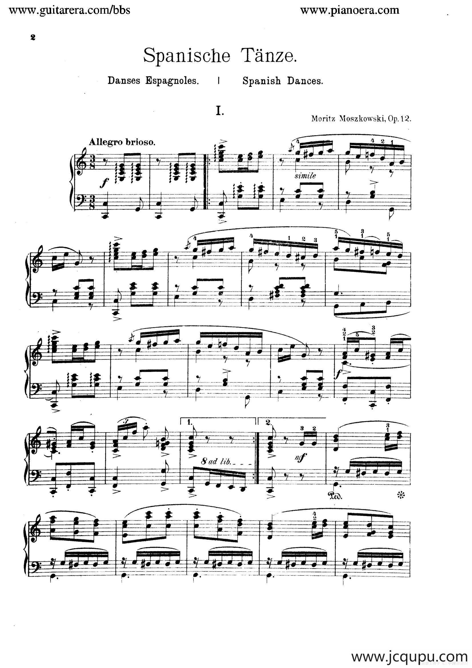 Spanish Dances Op.12（西班牙舞曲·钢琴独奏版）简谱