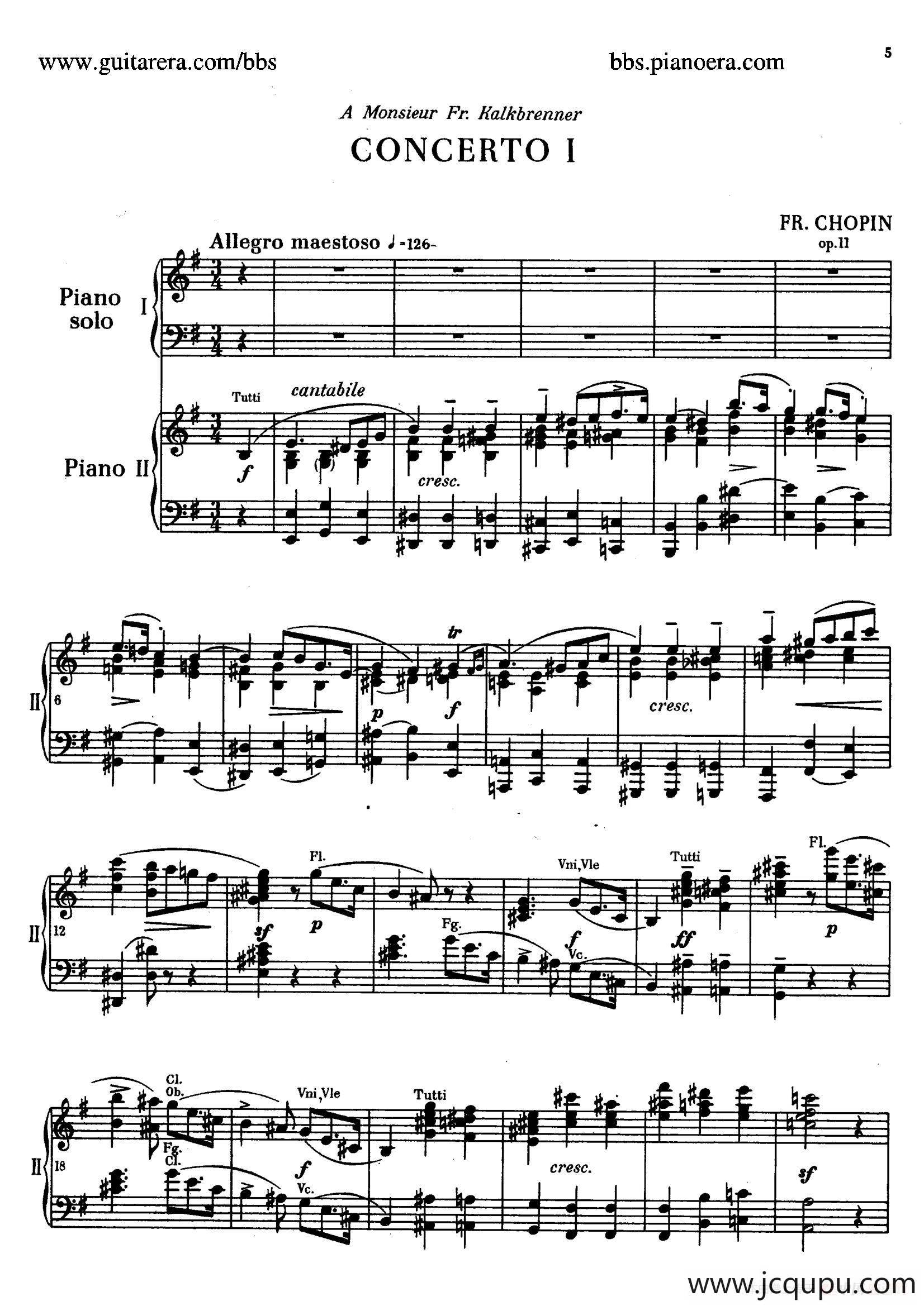 e小调第一钢琴协奏曲 Op.11（双钢琴版·第一乐章）简谱