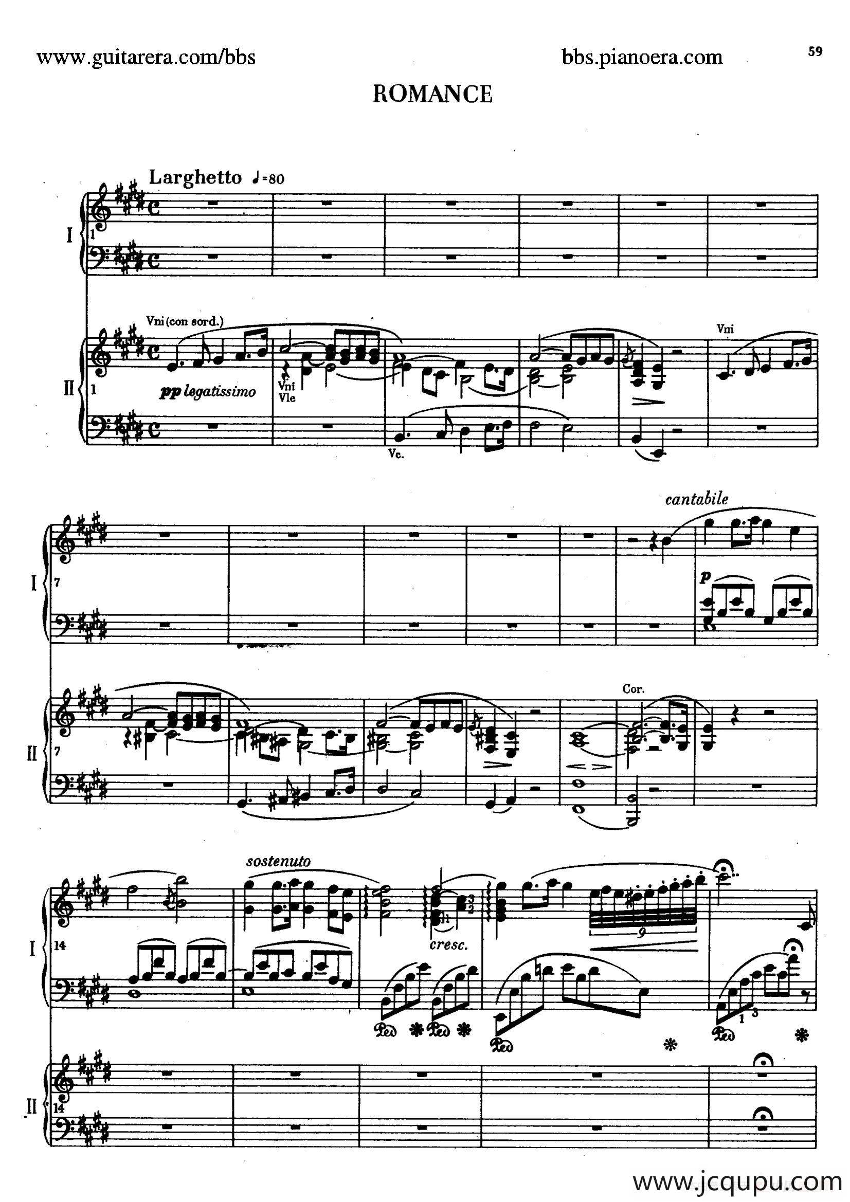 e小调第一钢琴协奏曲 Op.11（双钢琴版·第二乐章）简谱