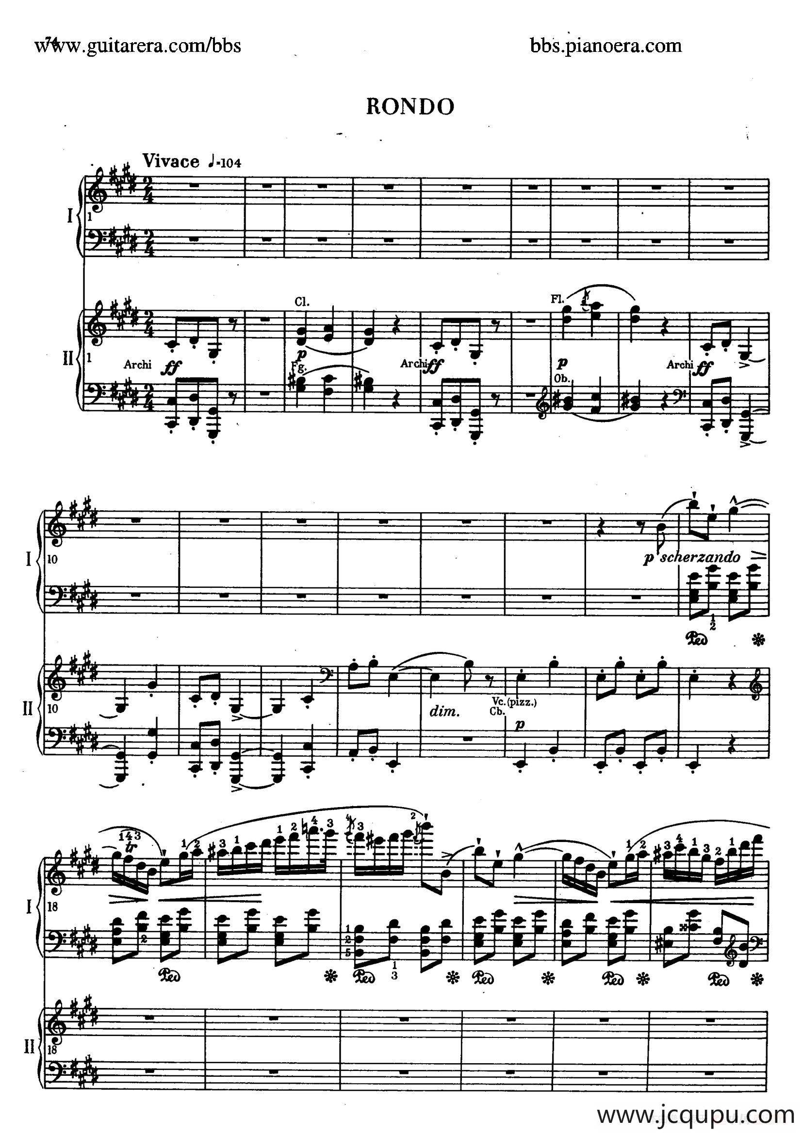 e小调第一钢琴协奏曲 Op.11（双钢琴版·第三乐章）简谱