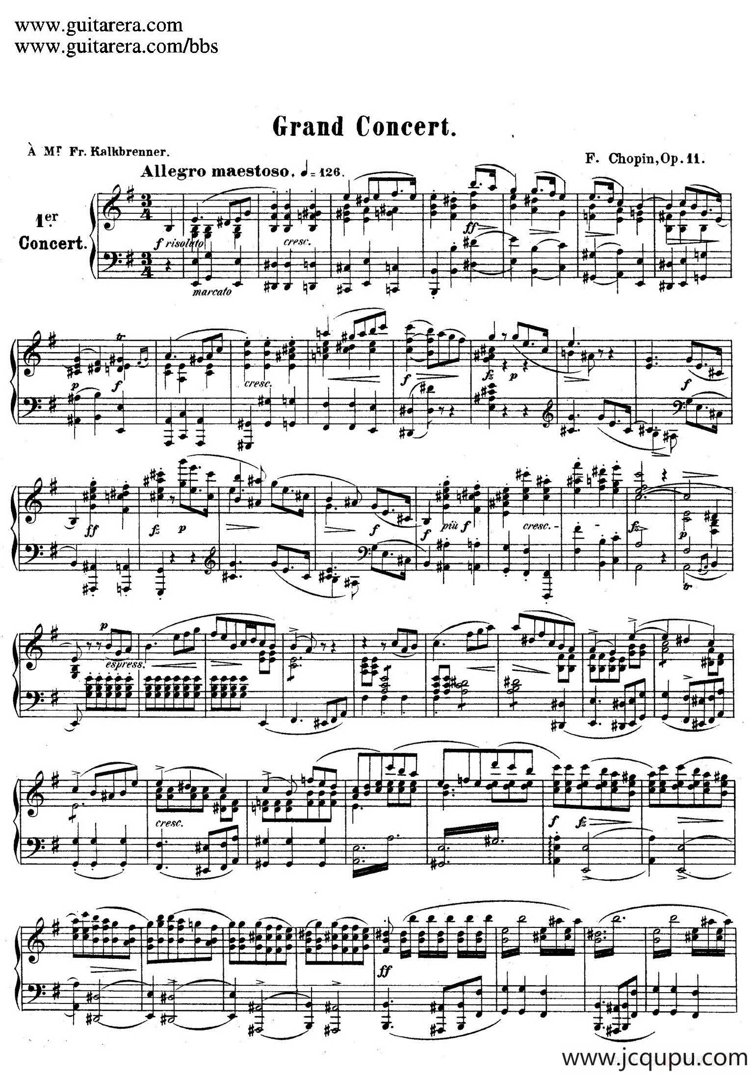 e小调第一钢琴协奏曲 Op.11（钢琴独奏版·第一乐章）简谱