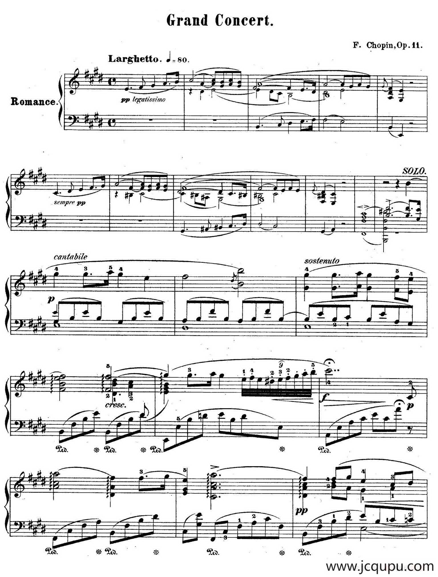 e小调第一钢琴协奏曲 Op.11（钢琴独奏版·第二乐章）简谱