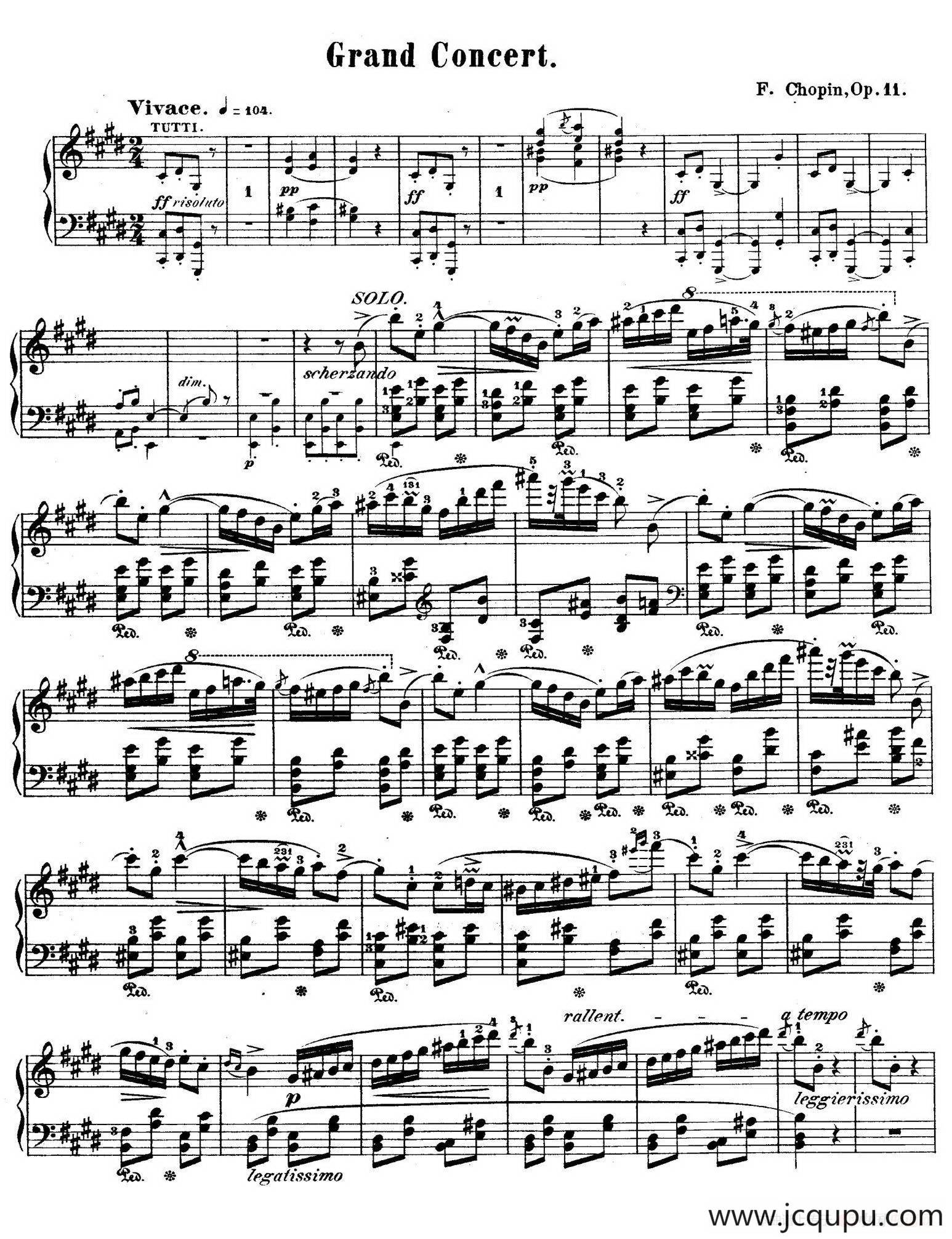 e小调第一钢琴协奏曲 Op.11（（钢琴独奏版·第三乐章）简谱