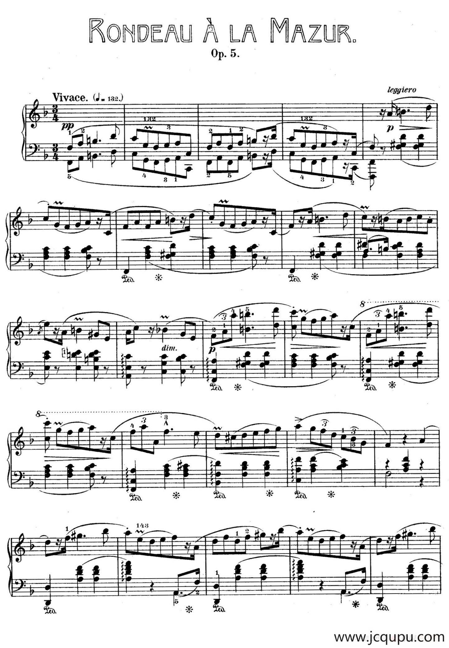 Rondo A La Mazurka Op.5（F大调玛祖卡舞曲型回旋曲）简谱