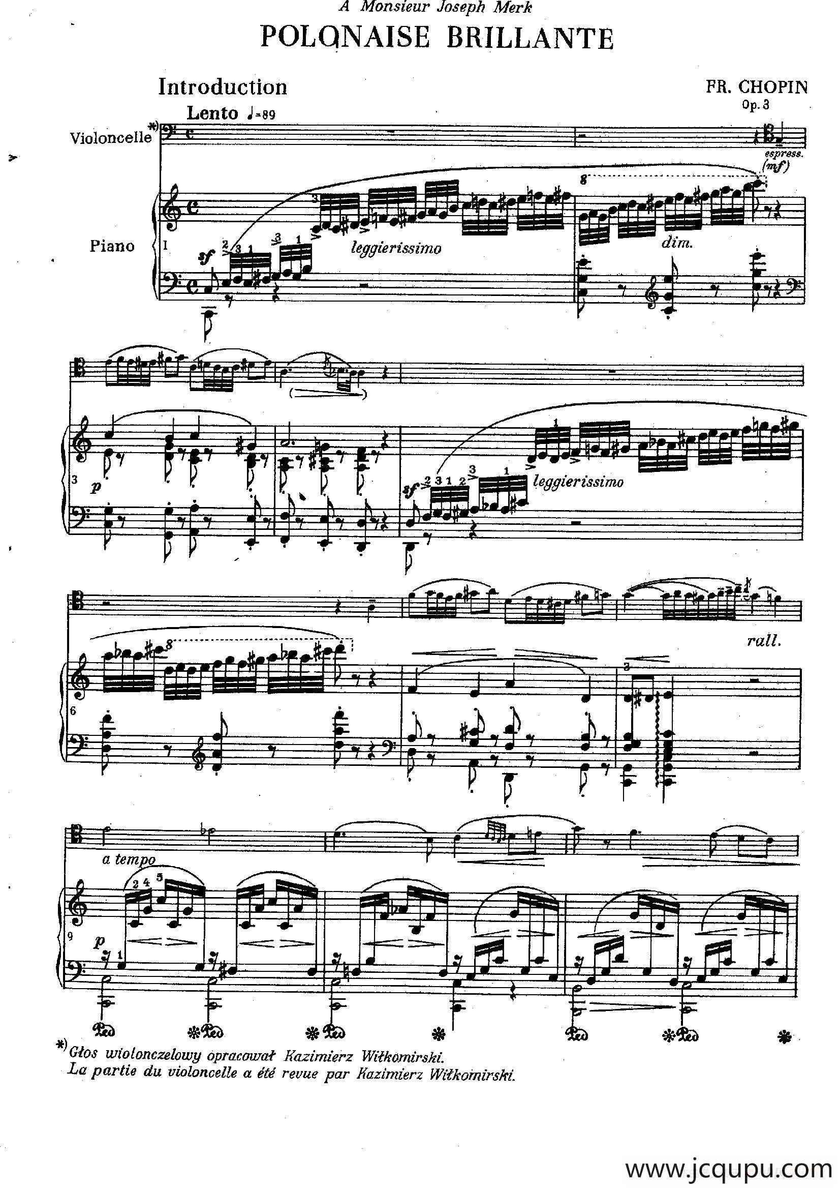 C大调引子与华丽的波兰舞曲（为大提琴与钢琴而作）简谱