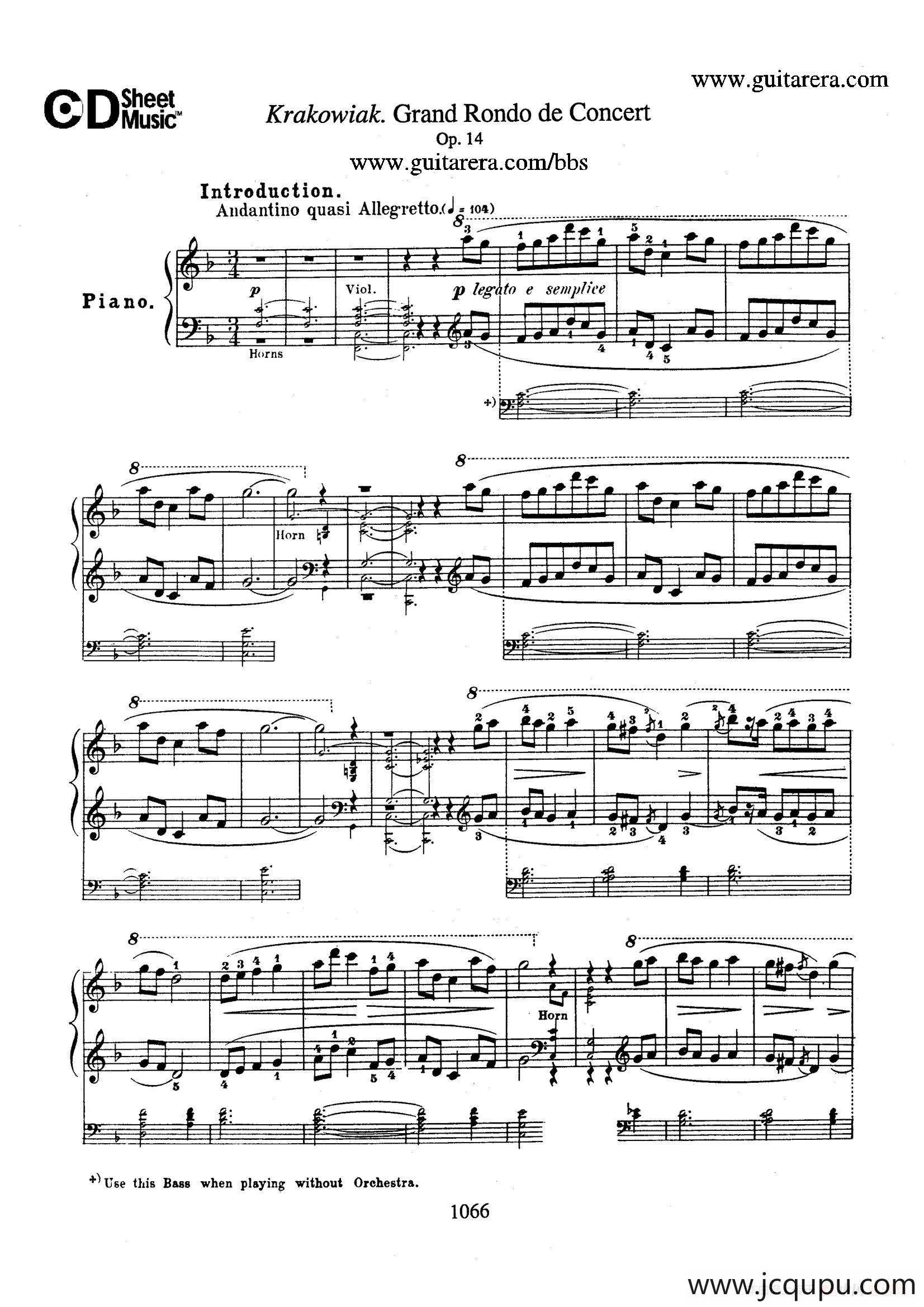 Krakowiak Grand Rondo de Concert Op.14 （克拉科维克音乐会用大回旋曲·钢琴独奏版）简谱