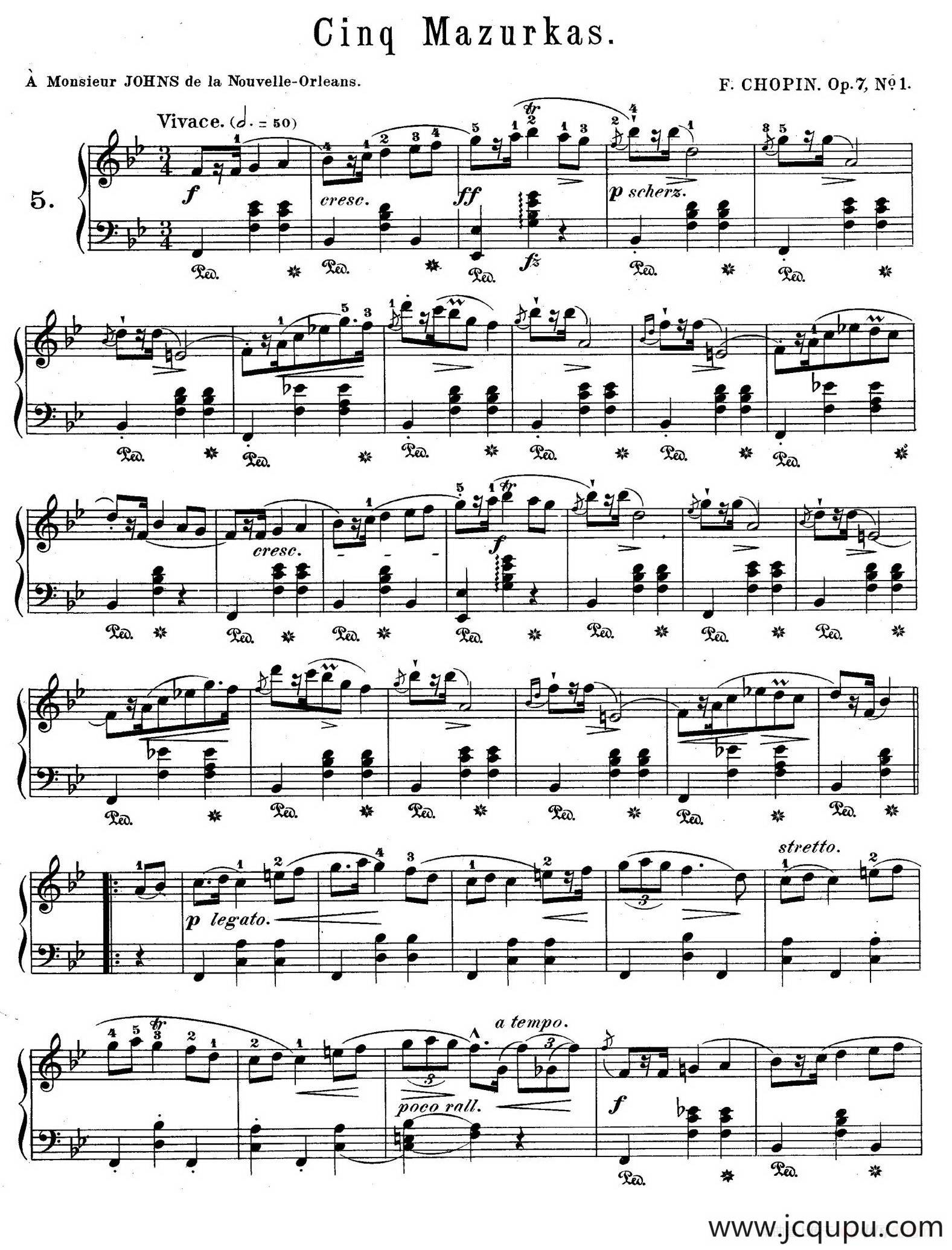 5 Mazurkas Op.7（5首玛祖卡舞曲·1）简谱