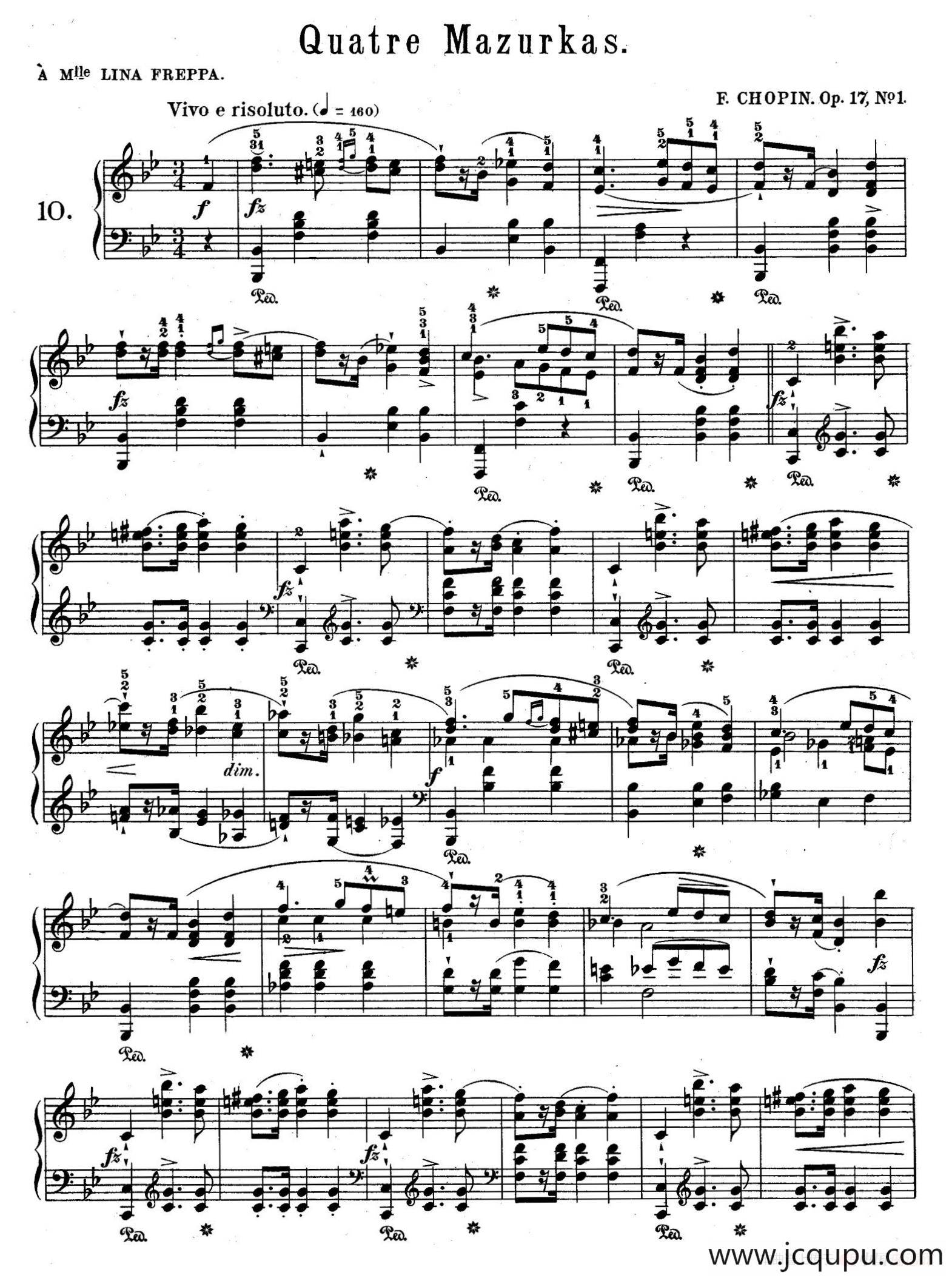 Quatre Mazurkas Op.17（4首玛祖卡舞曲·1）简谱