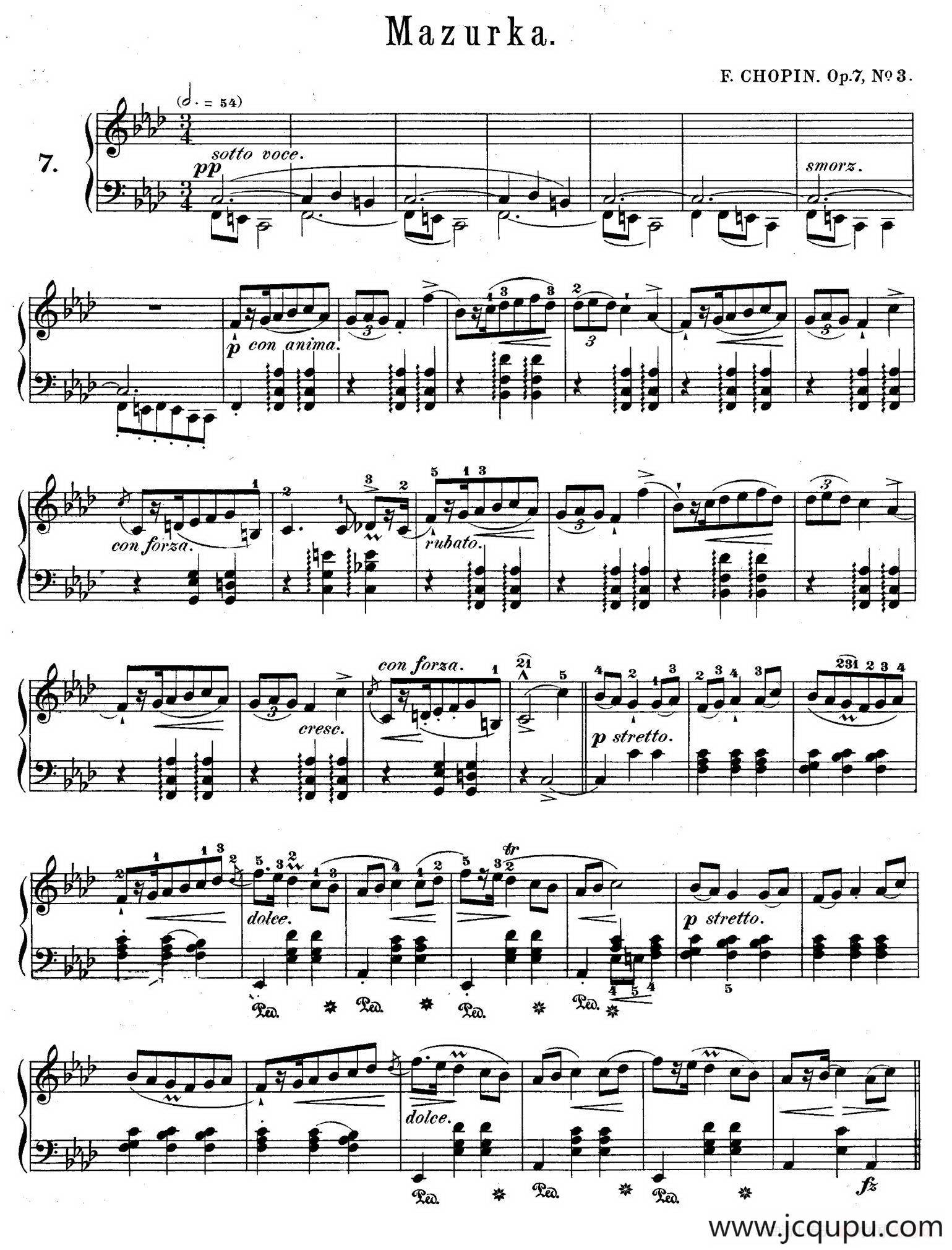  Mazurkas Op.7（5首玛祖卡舞曲·3）简谱