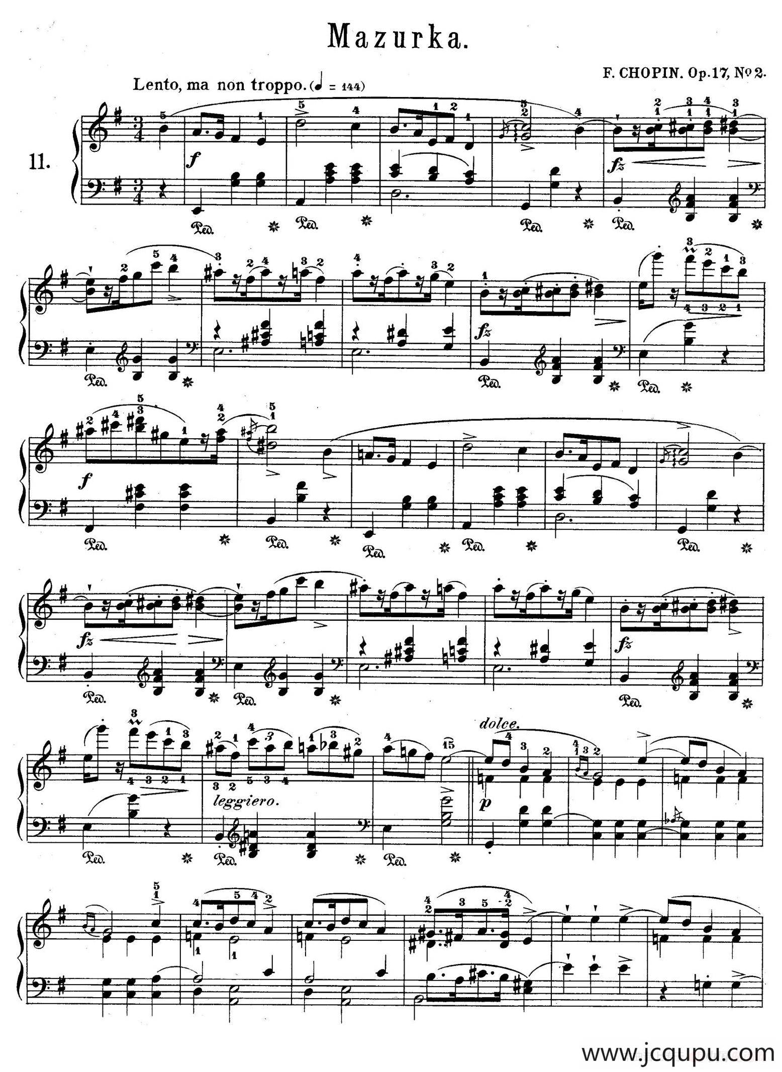 Quatre Mazurkas Op.17（4首玛祖卡舞曲·2）简谱
