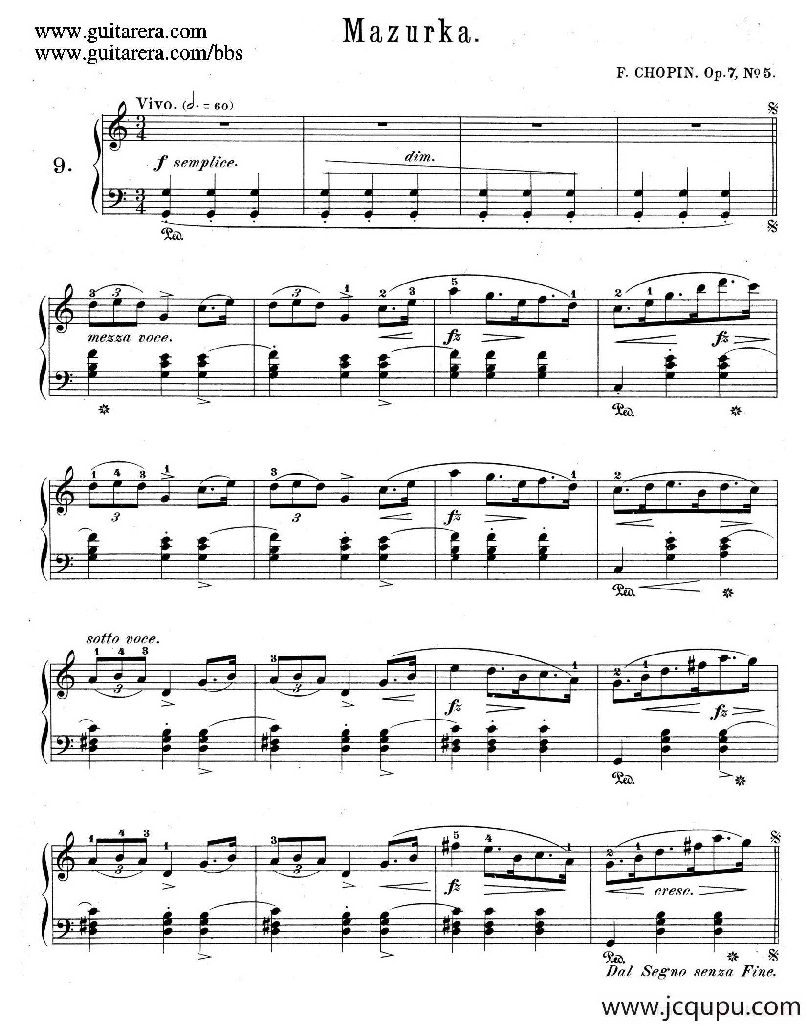  Mazurkas Op.7（5首玛祖卡舞曲·5）简谱