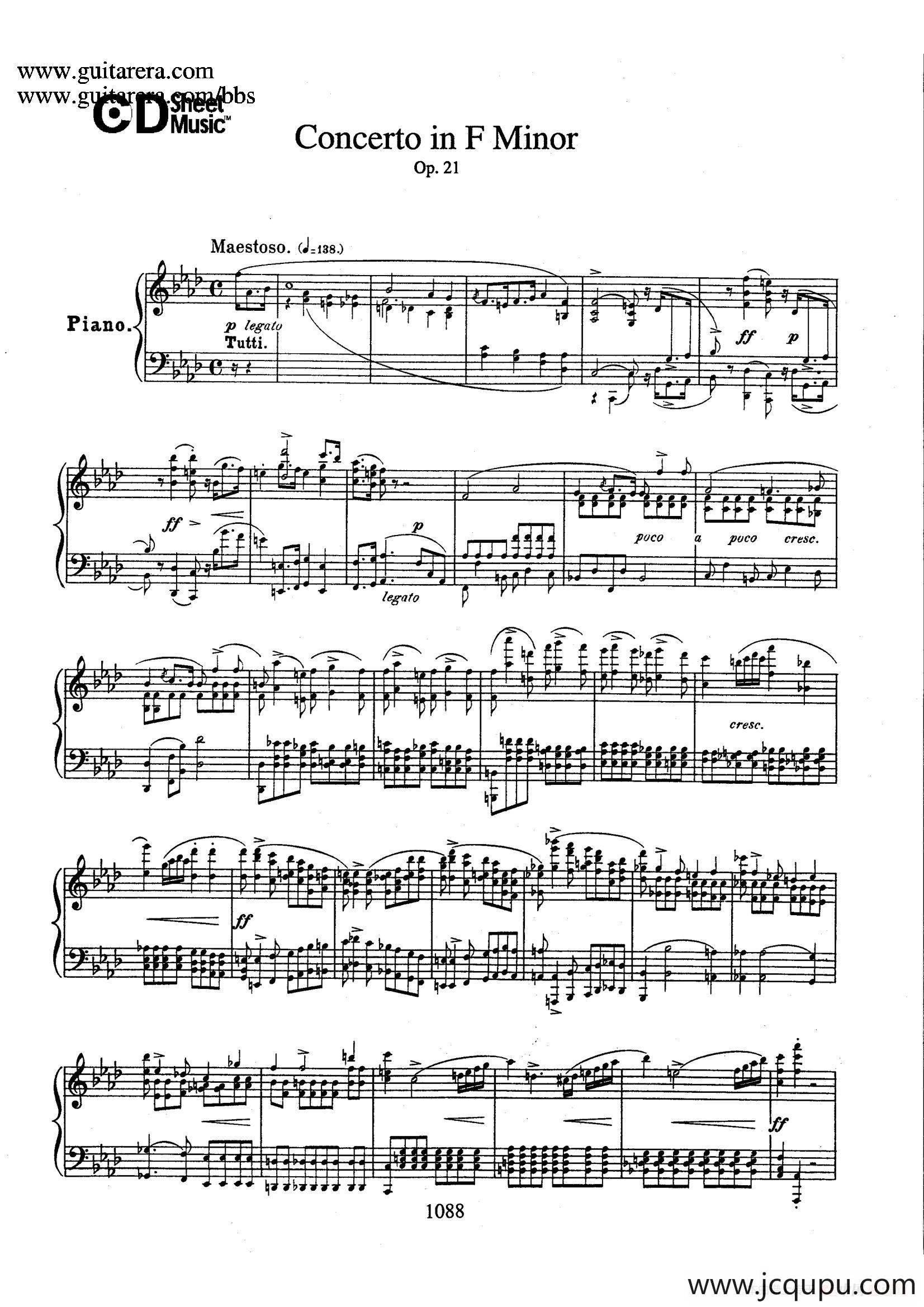 Piano Concerto No.2 in f Minor Op.21（f小调第二钢琴协奏曲·钢琴独奏版）简谱
