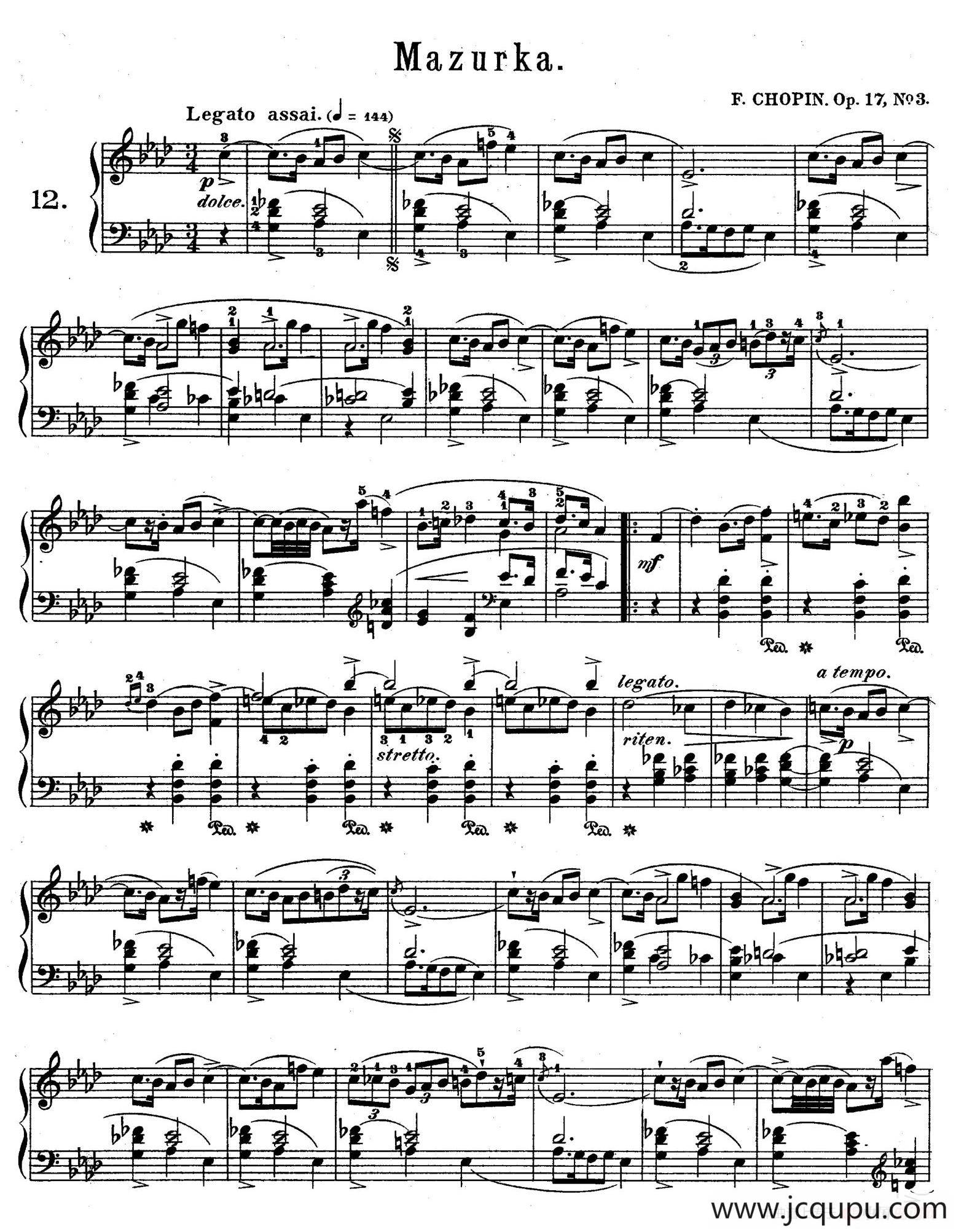 Quatre Mazurkas Op.17（4首玛祖卡舞曲·3）简谱